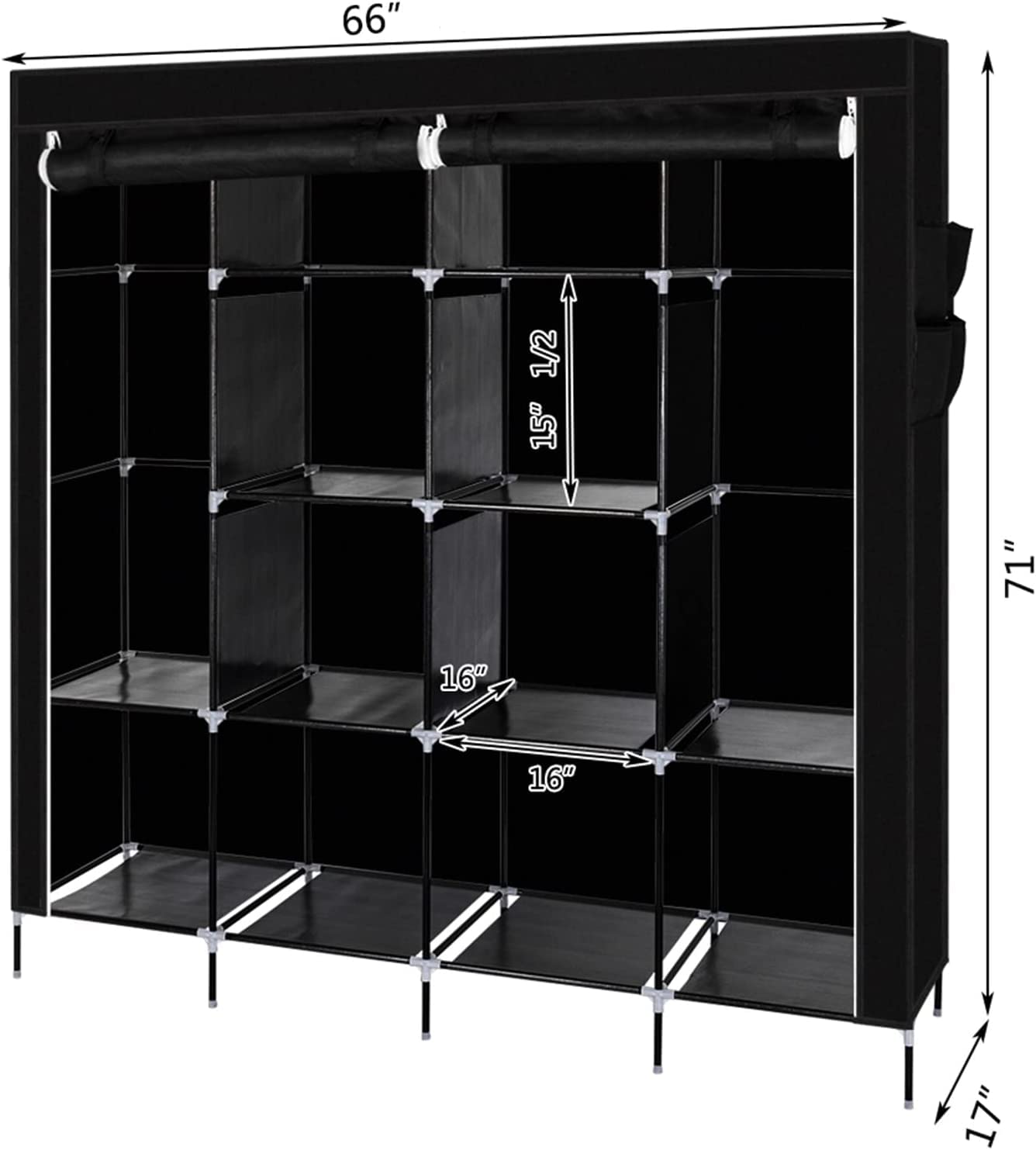 Heavy Duty Portable Closet Wardrobe with Shelves - Hanging Clothes Organizer for Bedroom, Closet & Travel (Black, 2-Pack) - Perfect for Small Spaces, Dorm Rooms & Temporary Storage