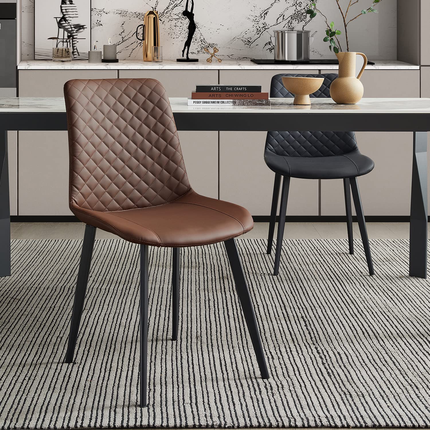 Seonyou Mid Century Modern Dining Chairs Set of 4 - Faux Leather Brown Kitchen Chairs for Dining Room - Perfect for Home, Restaurant & Office Use