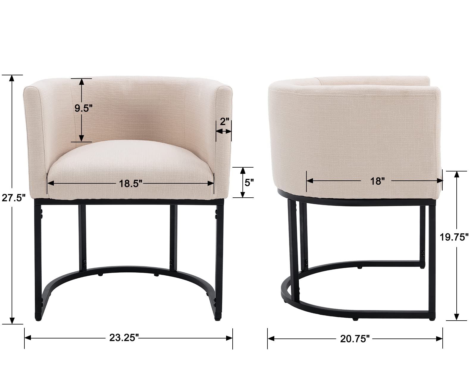Mid Century Modern Dining Chairs - Linen Upholstered Armchairs with Wooden Back & Black Legs - Accent Side Chairs for Kitchen, Living Room & Dining Room - Cream Fabric - Perfect for Entertaining & Home Decor