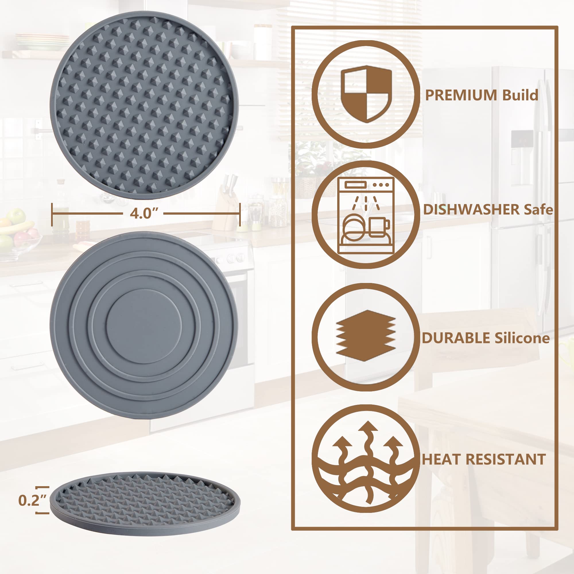 8-Pack Silicone Drink Coasters Set - Non-Slip Table Protectors for Wood, Granite & Stone Tables | Dishwasher Safe | Fits All Glass Sizes (Grey) | Perfect for Dining Tables, Coffee Bars & Outdoor Entertaining