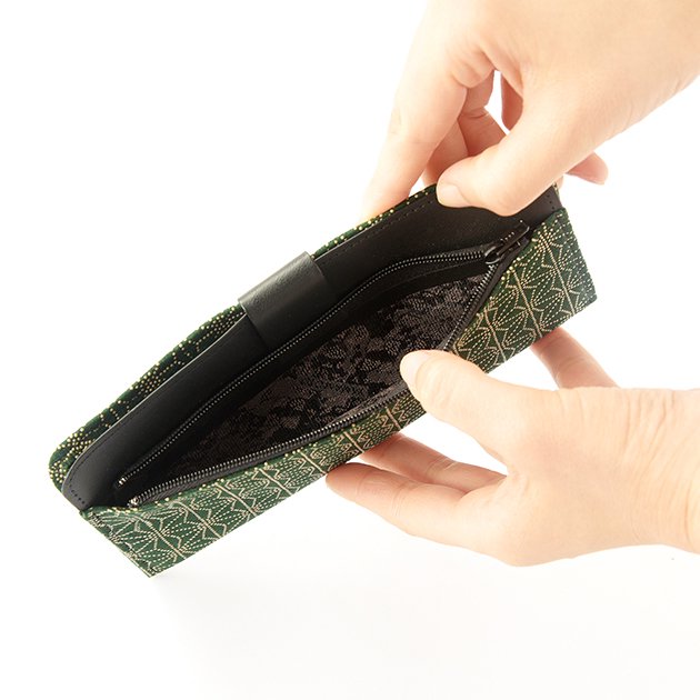 Premium Japanese Deerskin Leather Long Wallet with Urushi Lacquer - Asanoha Hemp Leaf Pattern, Dark Green - Handmade in Japan - Perfect for Gifts, Travel & Everyday Use