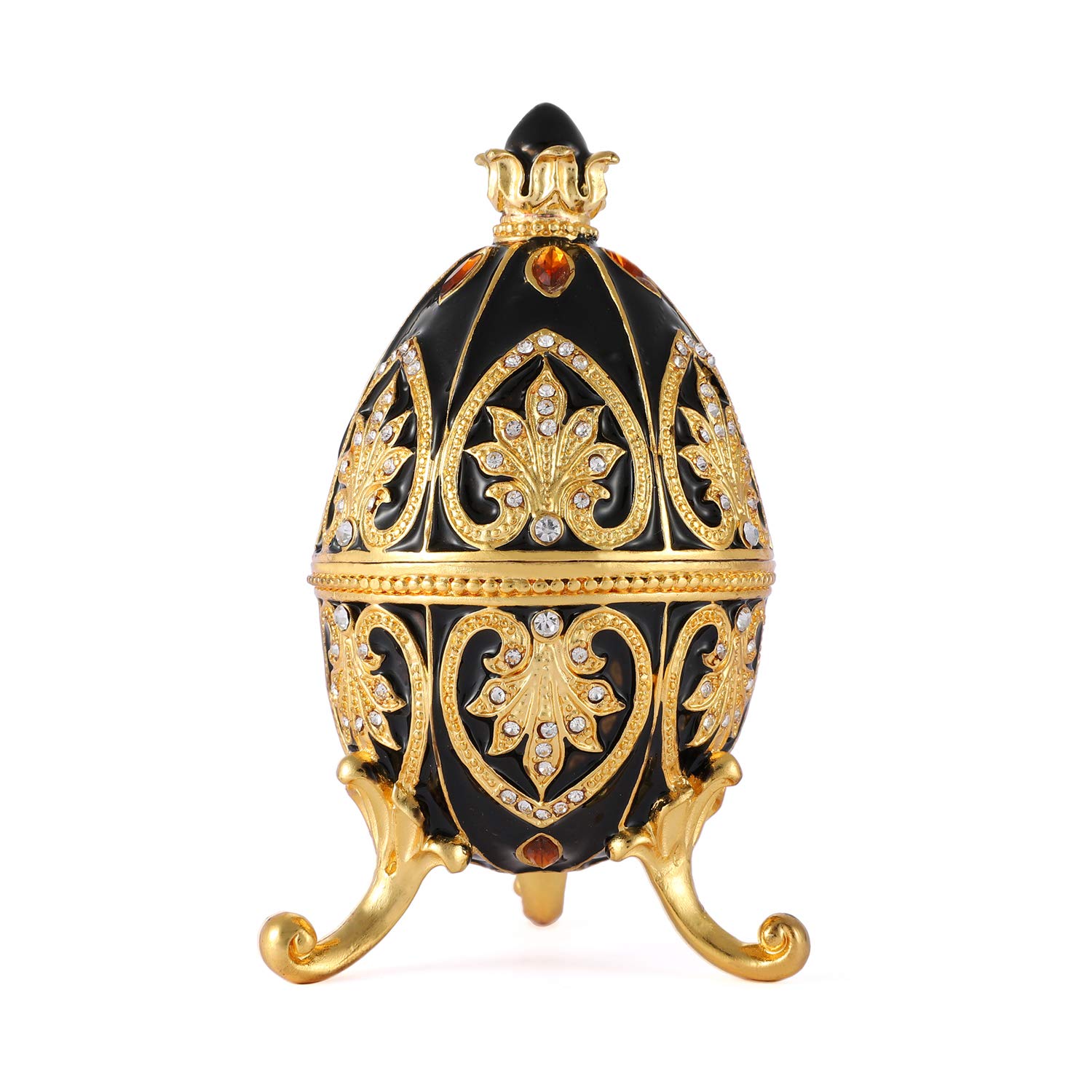 Elegant Hinged Black Easter Egg Enameled Jewelry Box - Vintage Metal Trinket Box for Home Decor, Perfect for Storing Rings, Necklaces & Keepsakes | Ideal Gift for Easter, Mother's Day & Home Decoration