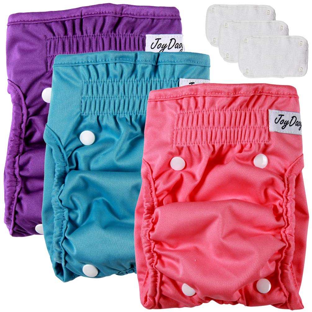 Premium Reusable Female Dog Diapers for Small Dogs - 3 Pack Washable Puppy Nappies with Detachable Pads | Perfect for House Training, Incontinence & Travel Use