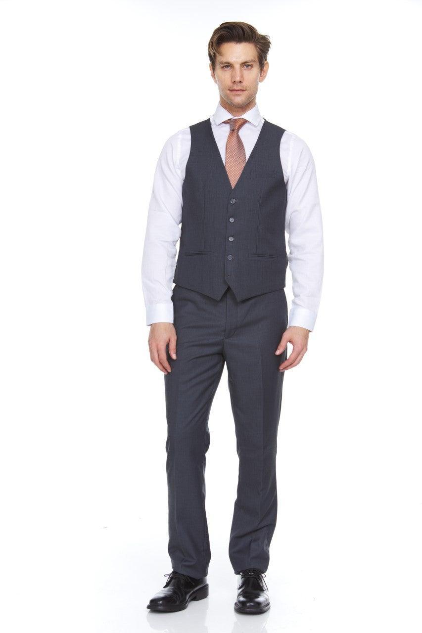 Ferera Collection Men's 3-Piece Modern Fit Gray Suit for Business, Weddings & Formal Events | Premium Slim Fit Suit Jacket, Vest & Pants Set
