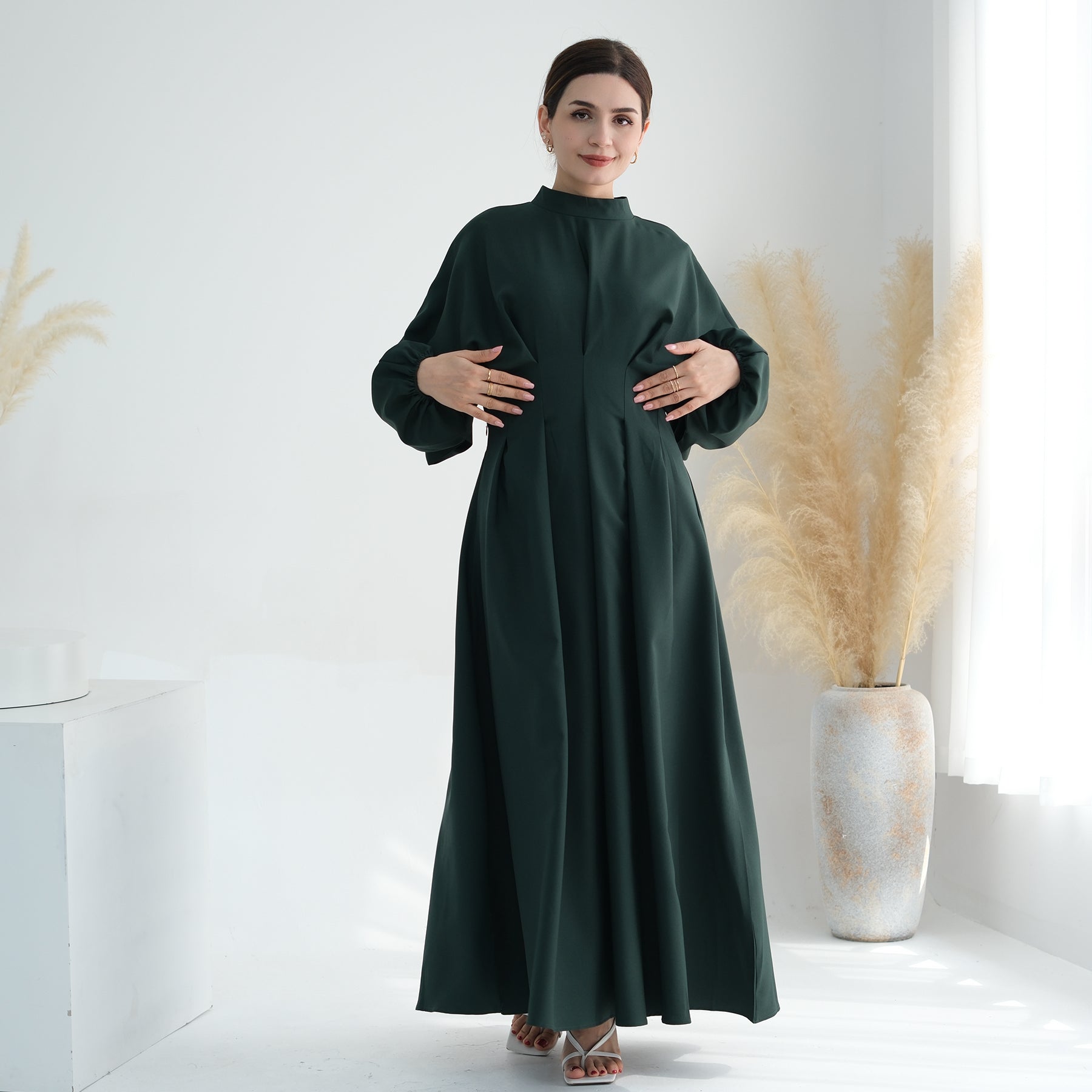 Madison Long Sleeve Maxi Dress in Green | Flowy Boho Chic Women's Dress for Casual Outings, Date Nights & Fall Weddings