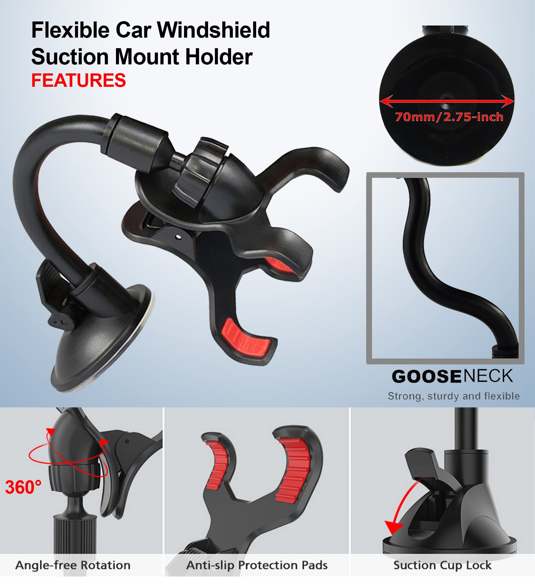 Universal Car GPS Windshield Mount - Dual Suction Cup & Flexible Bracket Holder for Garmin Nuvi 3.5