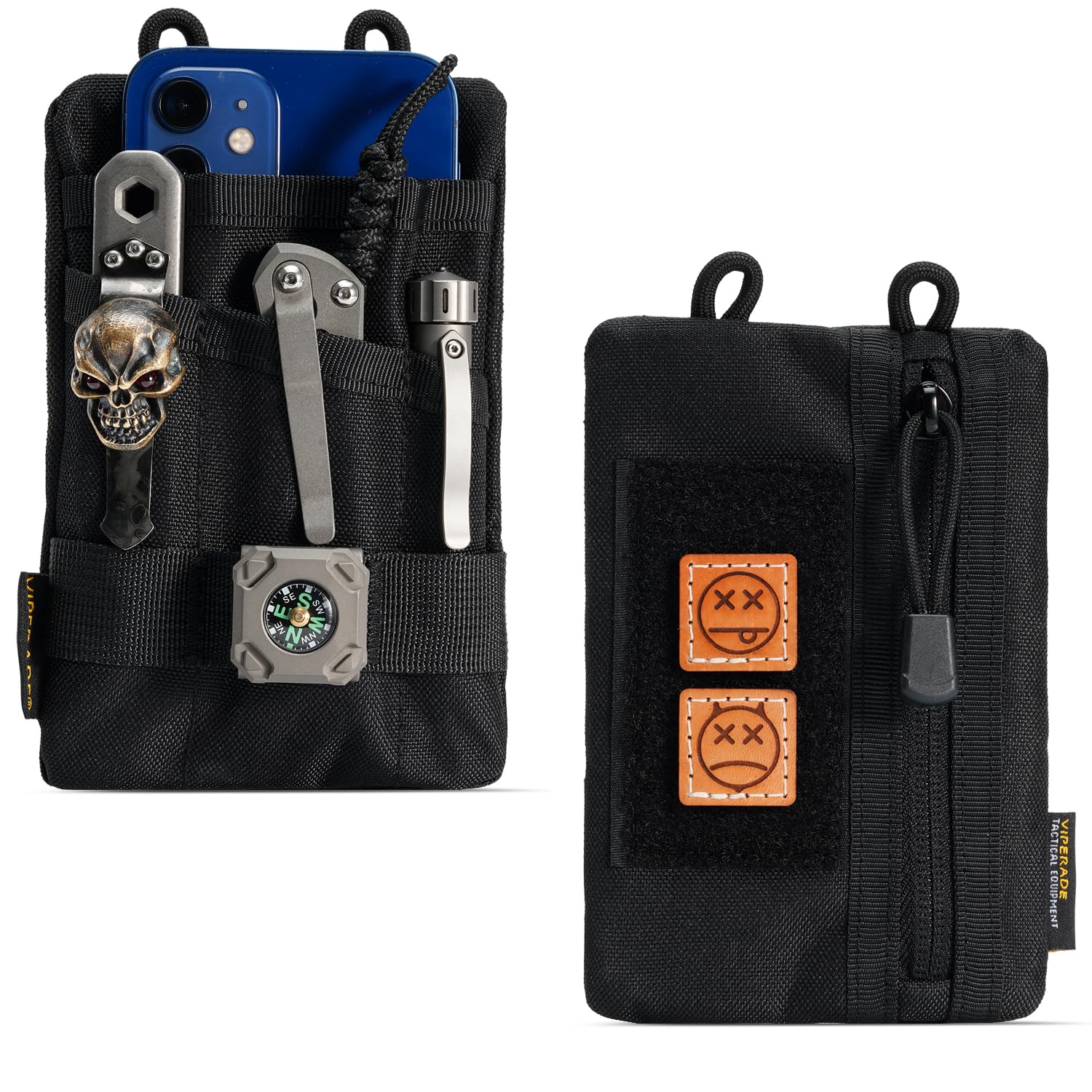 Viperade VE1-P EDC Pocket Organizer for Men - 5-Slot Tool Pouch for Flashlight, Pocket Knife, Tactical Pen & Gear - Compact Black Tactical EDC Pouch for Everyday Carry, Camping & Outdoor Adventures
