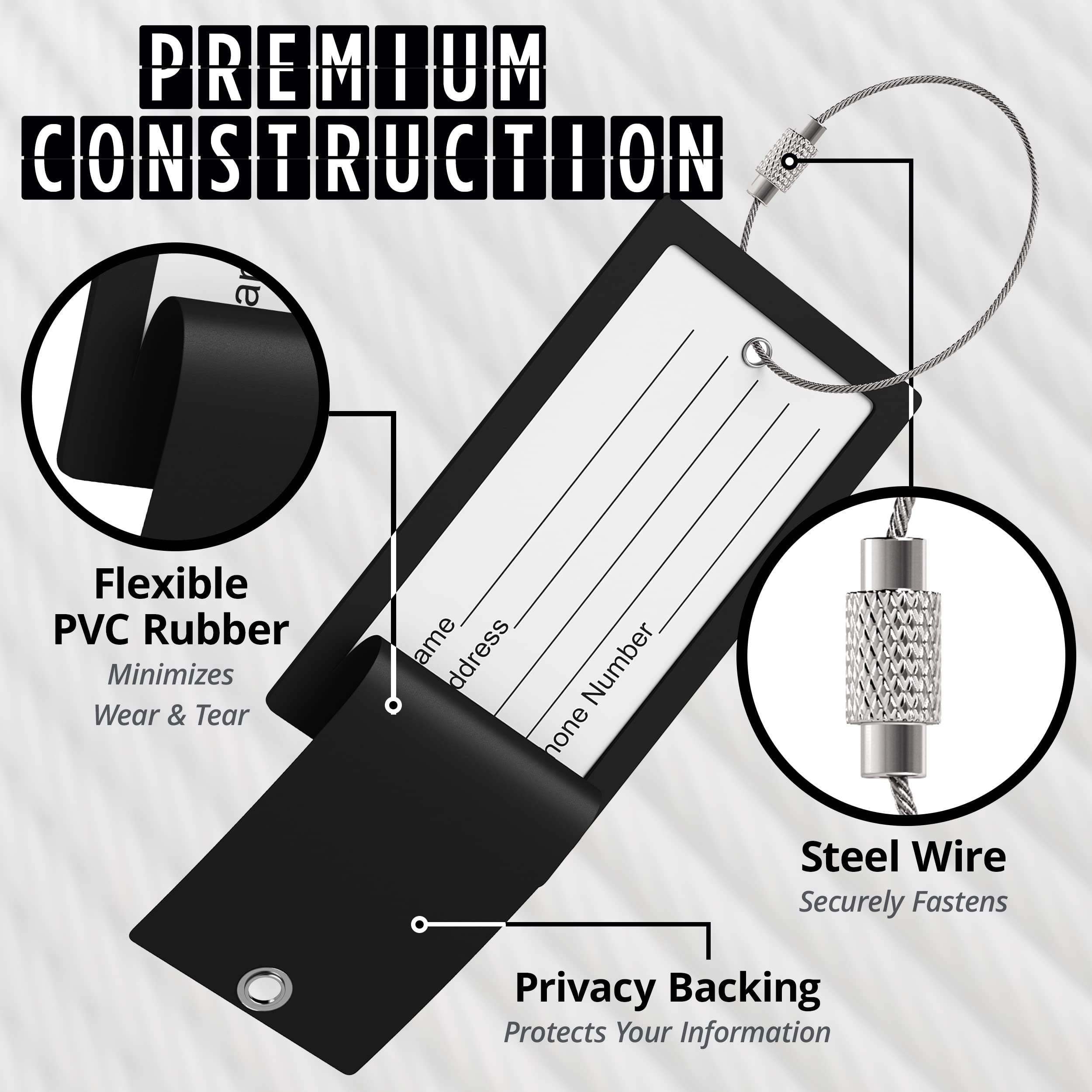 Custom Initial Luggage Tag - Flexible Personalized Bag Tag with Stainless Steel Loop for Travel, Suitcases & Backpacks
