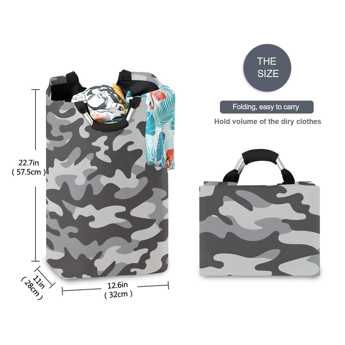 Foldable Large Camo Laundry Basket - Soldier Grey Hamper for Dirty Clothes, Picnic & Toy Storage | Portable Organizer for Home, Dorm & Travel