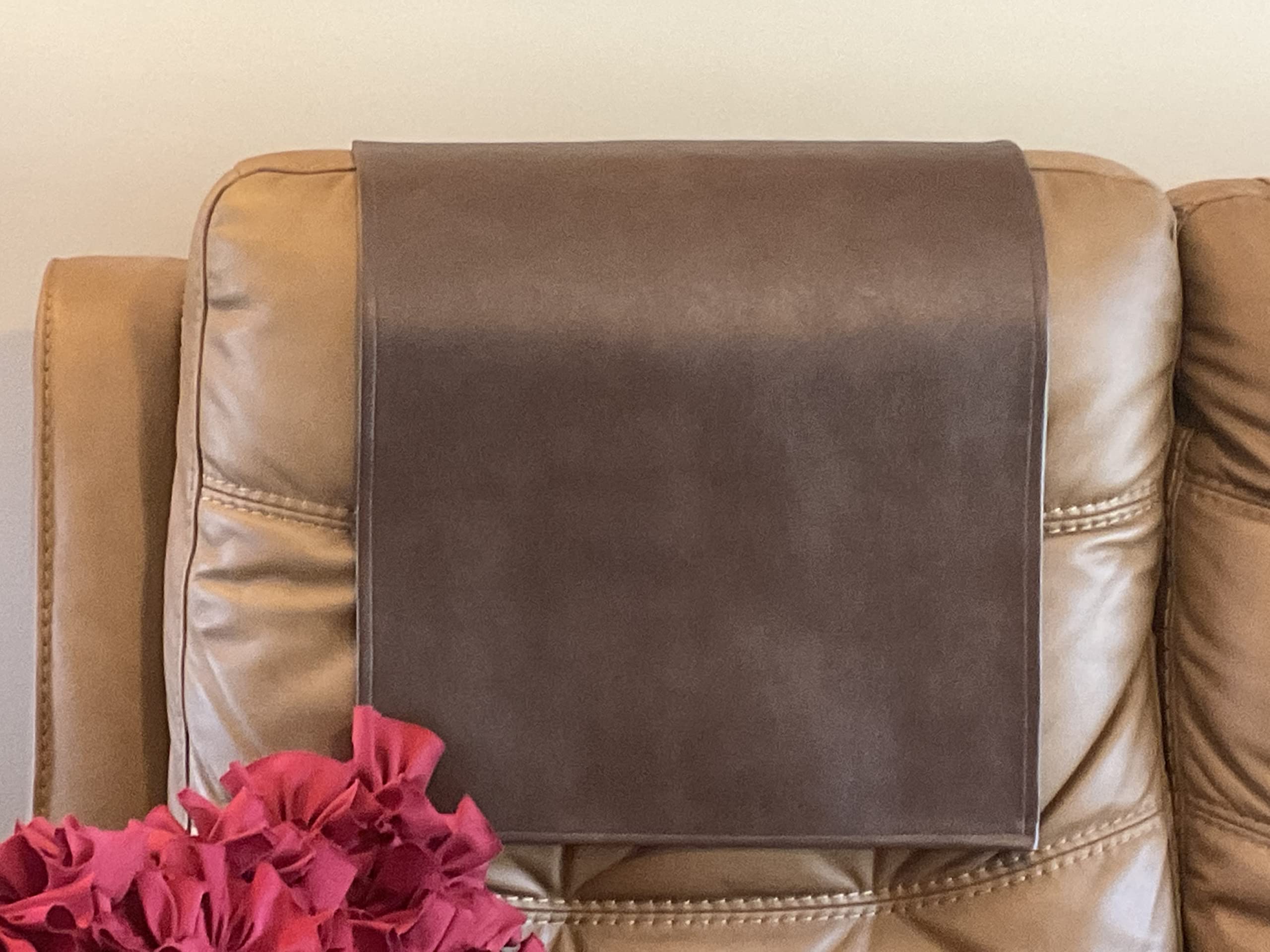 Premium Vinyl Headrest Cover for Recliners - Tear & Fade Resistant Furniture Protector Slipcover - Fits Sofas, Loveseats, Theater Chairs, Office Chairs & RV Seats (Brown) - Perfect for Home, Office & Travel Protection