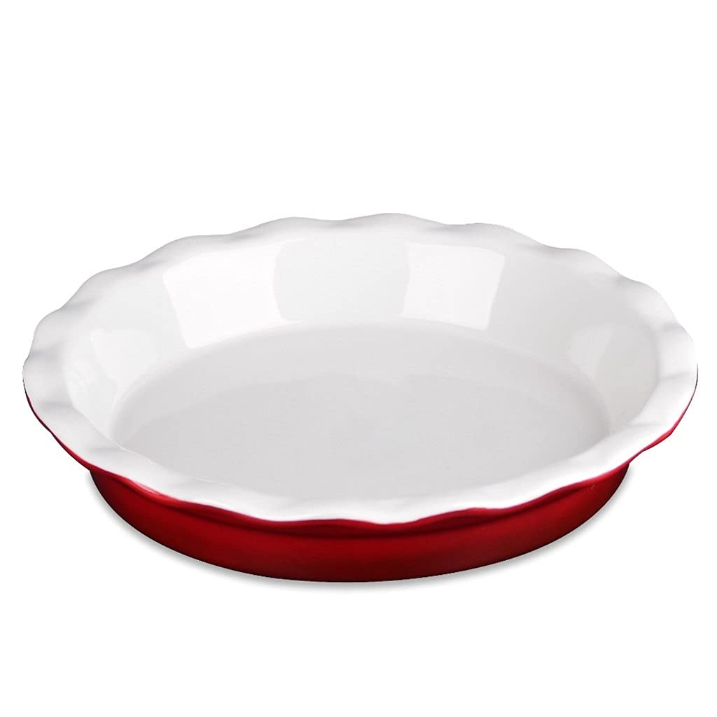 1-Piece 1100ML Crinkle Rim Porcelain Roasting Pan - Oven Safe Baking Dish for Pancakes, BBQ, Pizza, Fruit Pies, Quiche & Tarts | Perfect for Holiday Cooking, Family Dinners & Restaurant-Style Baking