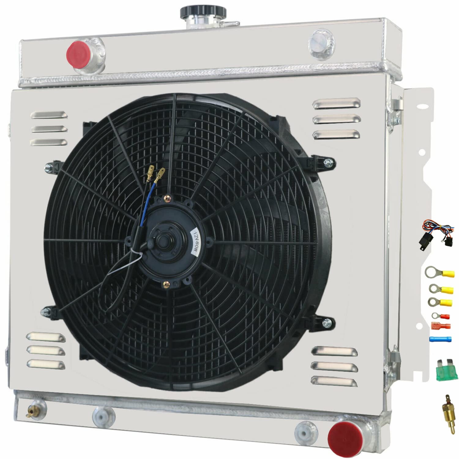 1970-1979 Dodge D100 D200 Ramcharger W200 W300 B200 B300 B100 Van Aluminum Radiator with Fan Shroud & Relay Kit - Heavy Duty Cooling Upgrade for Classic Trucks & Vans - Perfect for Restoration Projects, Off-Roading, and Hot Weather Driving