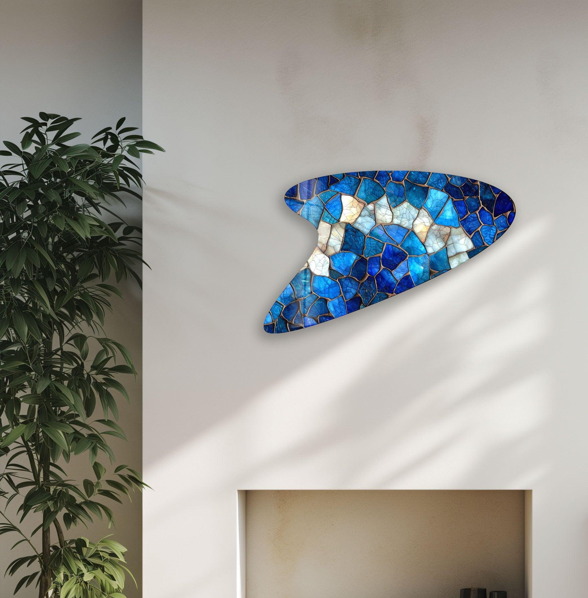 Blue Stained Glass Wall Art - Handcrafted Decorative Panel for Living Room, Bedroom & Office Decor - Perfect for Home & Business Interior Design