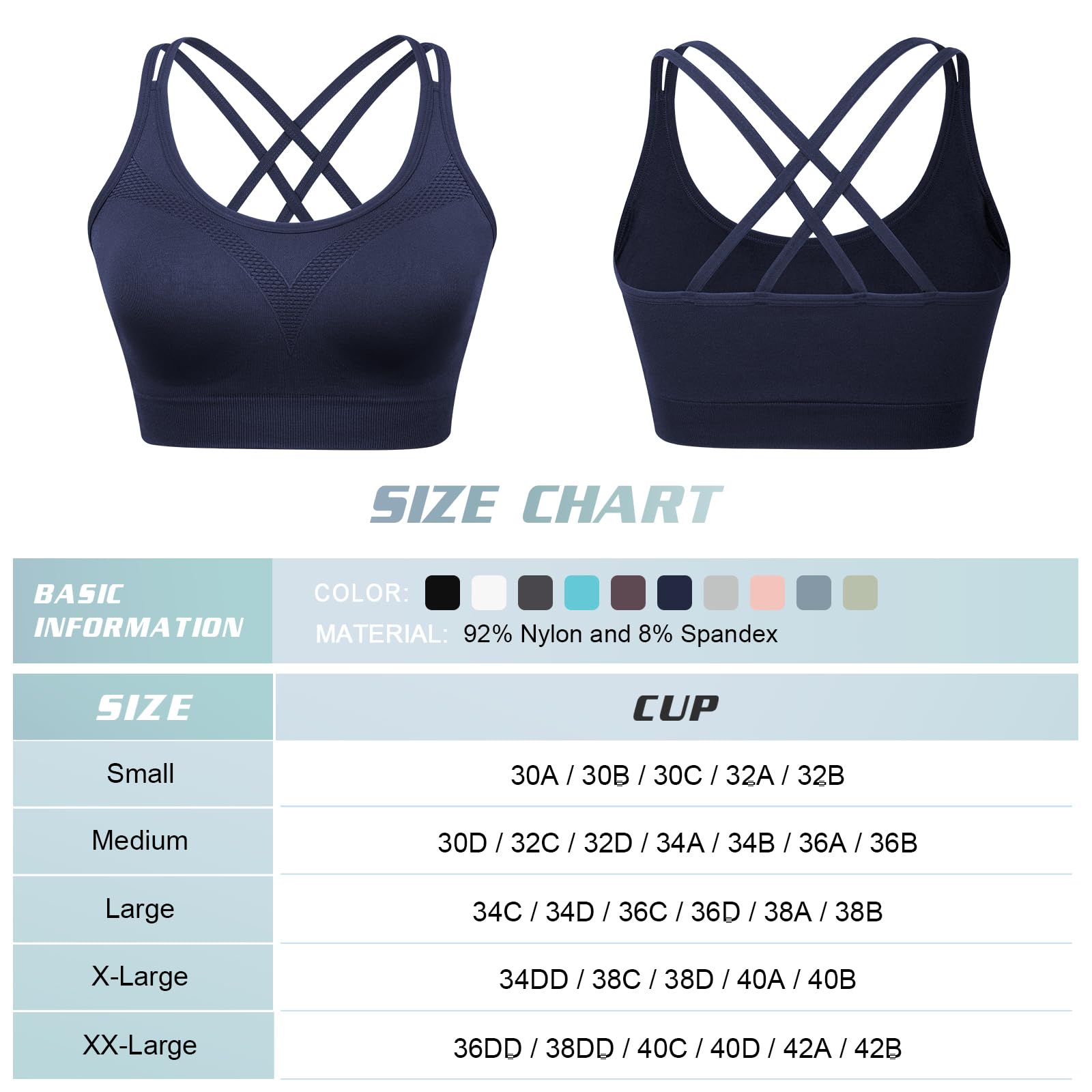 WOYYHO Women's Cross Back Sports Bra - Padded Strappy Yoga Bra with Medium Support for Gym, Fitness & Workout - 3 Pack - Perfect for Running, Yoga & High-Intensity Training