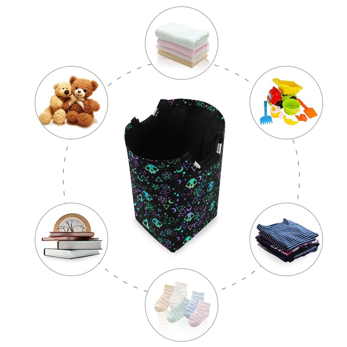 Magic Skulls Foldable Laundry Bag with Handles - Collapsible Laundry Basket & Hamper for Bathroom Organization, Laundry Room Storage & Decor - Perfect for Small Spaces, Dorm Rooms & Travel