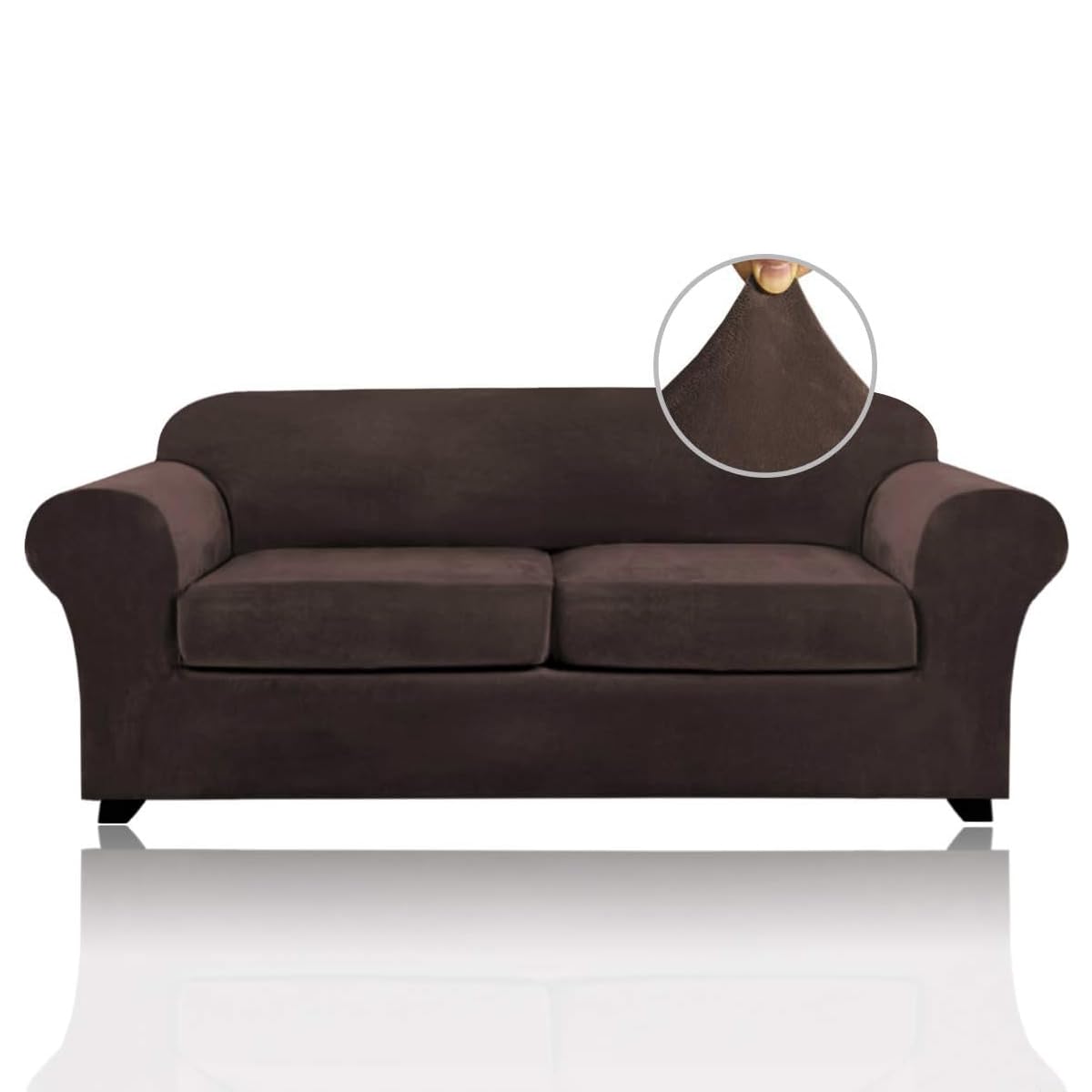 PrinceDeco Velvet Plush Sofa Cover for 2 Cushion Couches – Washable, Non-Slip Furniture Protector (90 Inch Width, Pet Friendly) – Perfect for Living Room, Family Room & Pet Owners (Medium-Large, Brown)