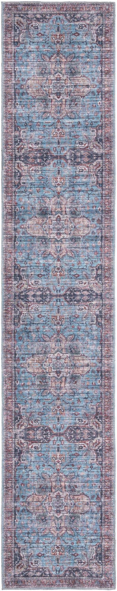 Washable Low-Pile Runner Rug 13ft - Blue Maahru Collection by Rugs.com | Non-Slip Hallway Carpet, Durable Entryway Mat for High Traffic Areas