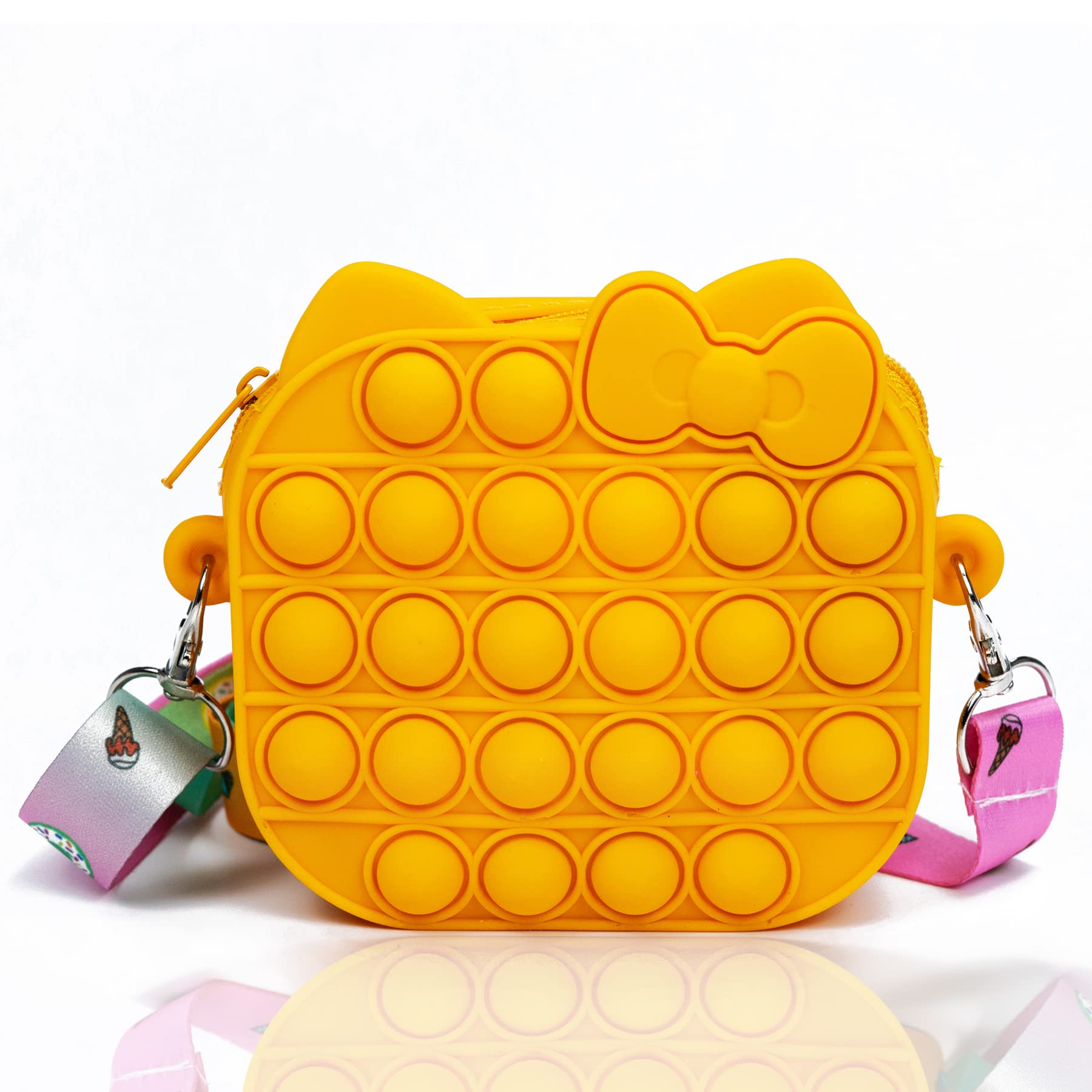 HWAMON Pop It Purse for Women & Girls - Silicone Shoulder Bag with Fidget Toy - Stress Relief Popit Purse (Yellow Kitty Cat Design) - Perfect for School, Travel & Sensory Play
