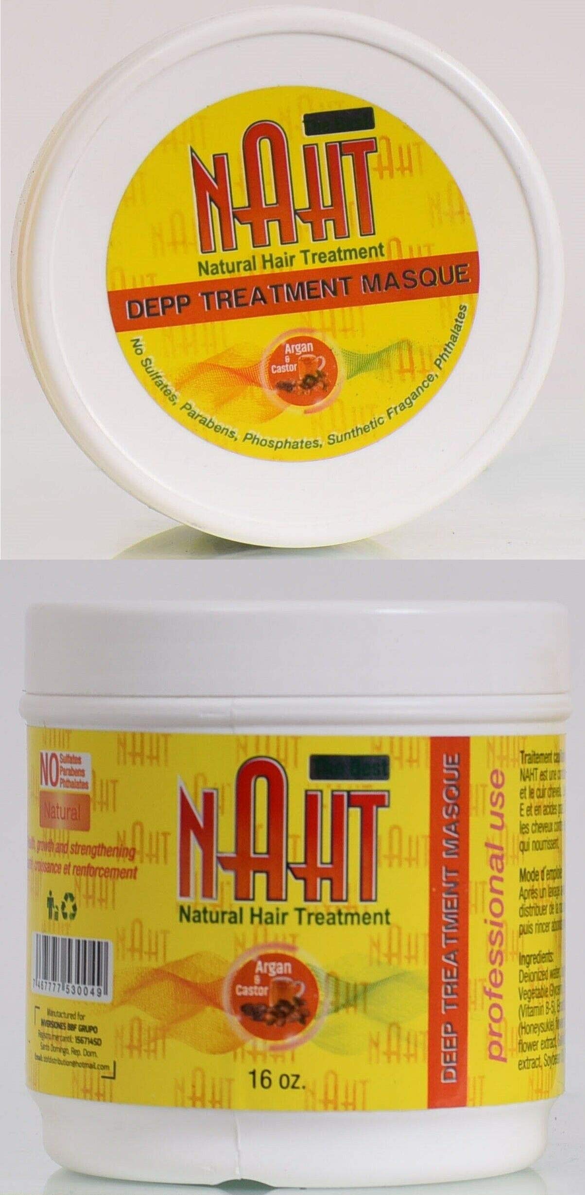 NAHT Natural Hair Treatment Mask with Argan Oil, Castor Oil & Vitamin E – Deep Conditioning for Damaged Hair, Promotes Growth (16 oz) | Soft, Shiny & Silky Hair | Perfect for Dry, Frizzy & Color-Treated Hair at Home Salon Care