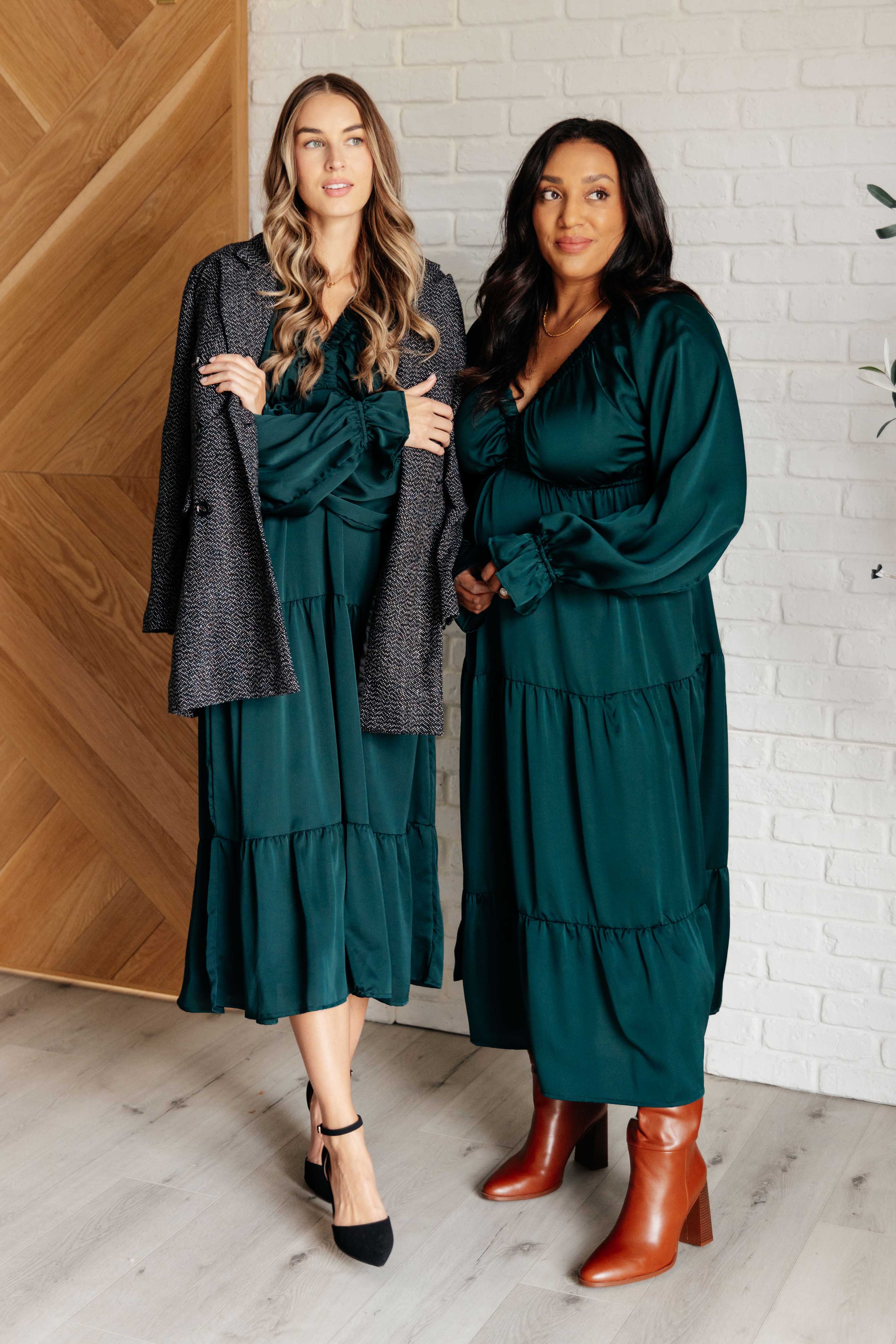 Hunter Green Tiered Dress - Flowy A-Line Midi Dress for Women | Perfect for Casual Outings, Date Nights & Summer Parties