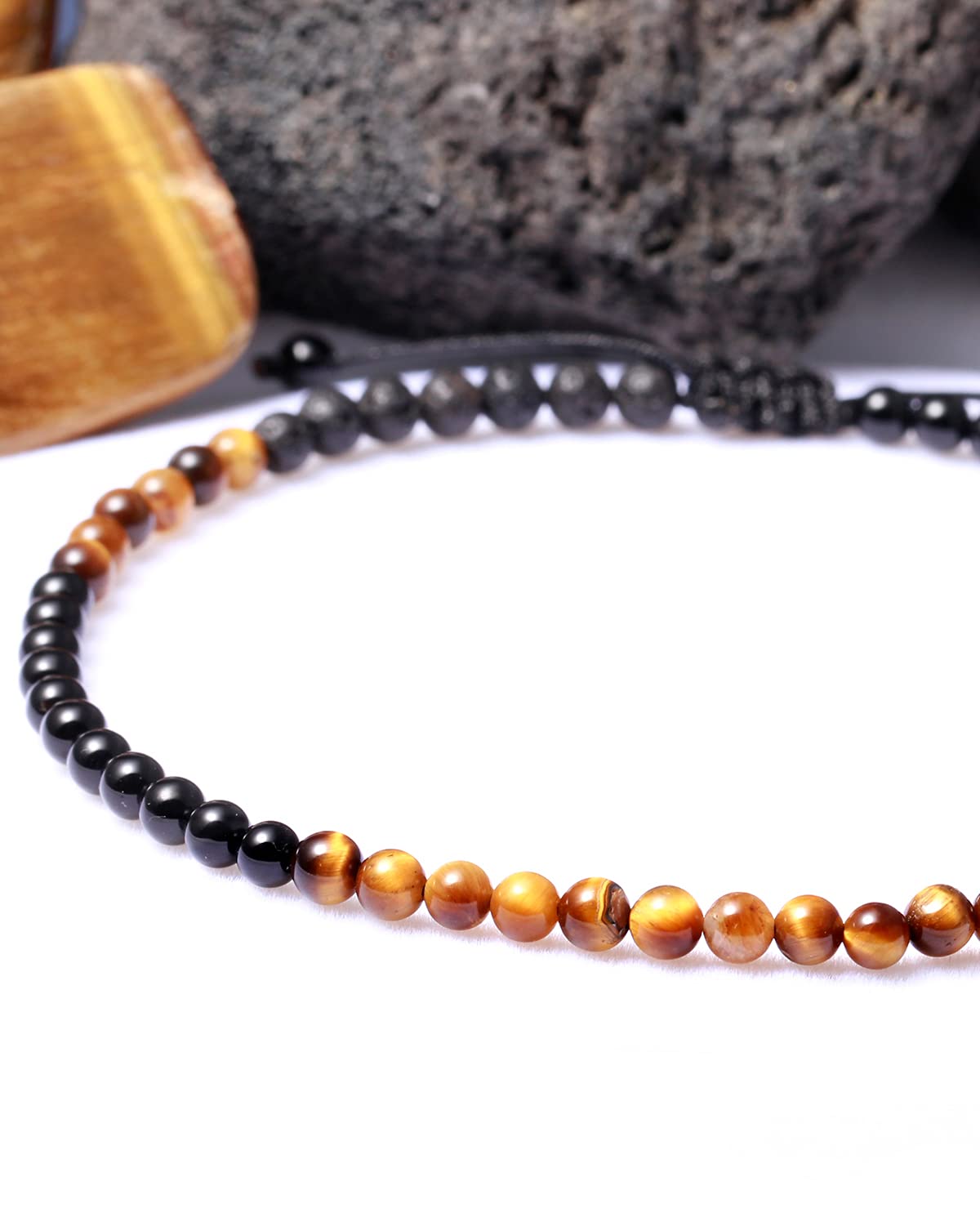 Healing Crystal Anklet Bracelet for Women - Tiger Eye, Lava Rock & Black Obsidian Gemstone Jewelry with Essential Oil Diffuser - Good Luck Charm for Yoga, Meditation & Spiritual Wellness