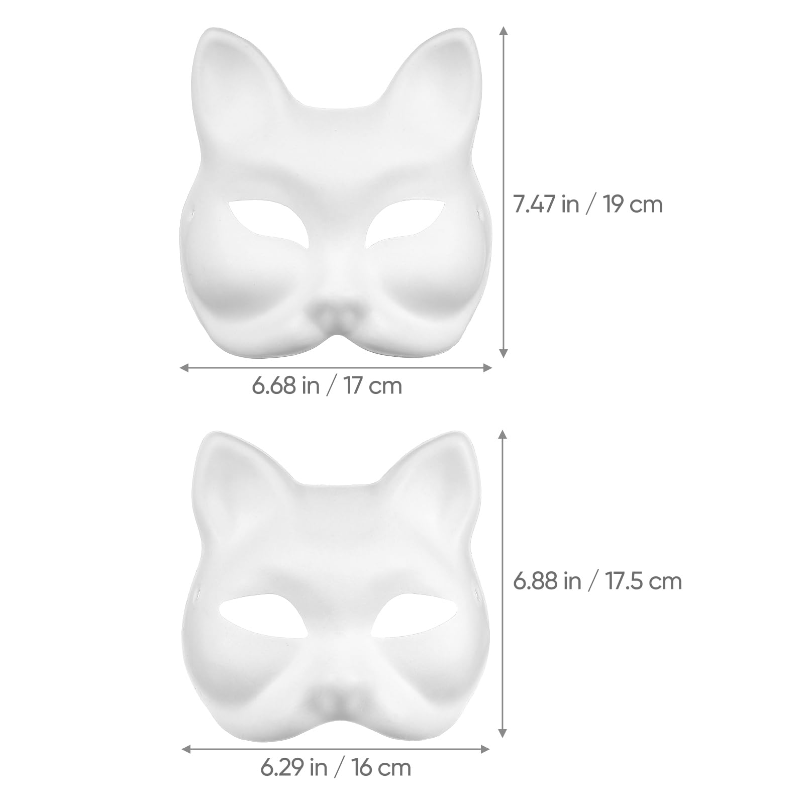 10pcs Unpainted DIY Cat & Fox Masks - Blank White Paper Masquerade Masks for Halloween Costume Party, Cosplay, Face Painting & Craft Projects