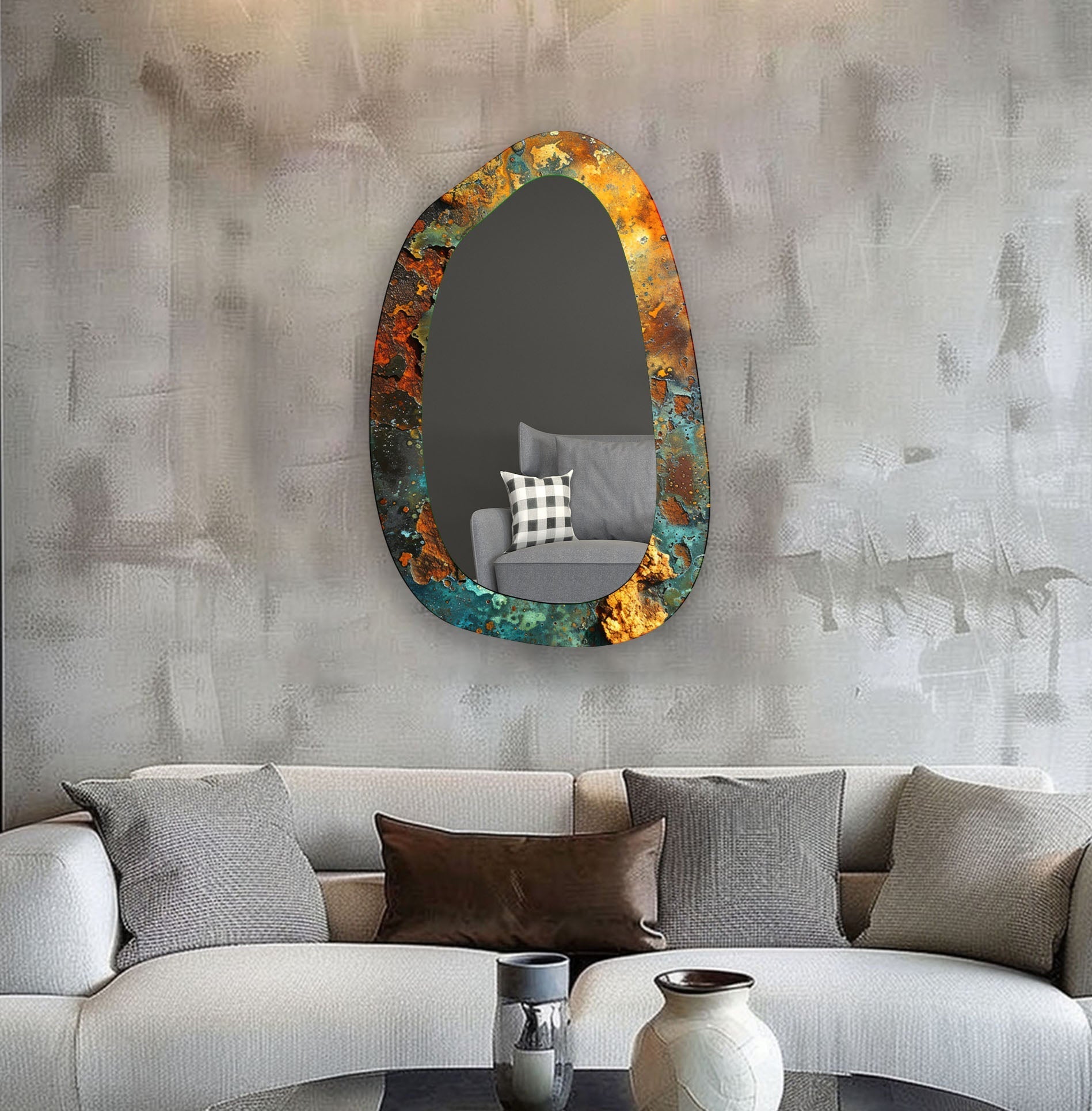 Abstract Large Irregular Glass Wall Mirror - Modern Decorative Mirror for Living Room, Bedroom, Entryway - Unique Statement Piece for Home Decor