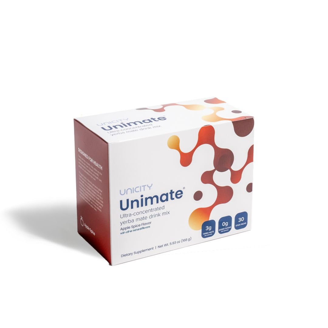 Unicity Unimate Apple Spice Yerba Mate Drink Mix - Ultra Concentrated Herbal Supplement (30 Stick Packs) | Healthy Coffee Alternative & Natural Energy Booster | Perfect for Morning Routine, Workout Fuel & On-the-Go Lifestyle