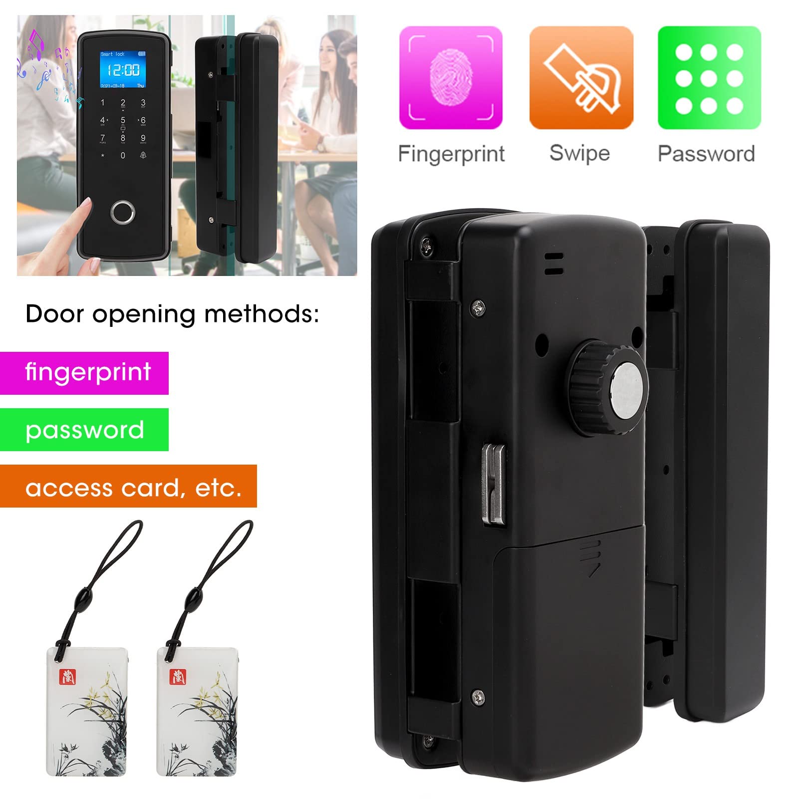 Smart Fingerprint Door Lock with Keypad & Doorbell - 3-in-1 Electronic Entry System (Fingerprint/Password/Card) for Glass Doors - Perfect for Smart Homes, Apartments & Office Security