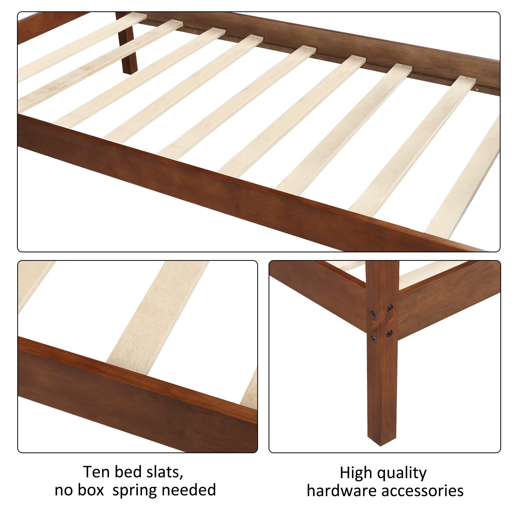 Twin Size Wooden Bed Frame with Headboard & Footboard - Sturdy Platform Bed for Kids & Adults, No Box Spring Needed (Walnut) | Perfect for Small Bedrooms, Guest Rooms & Dormitories