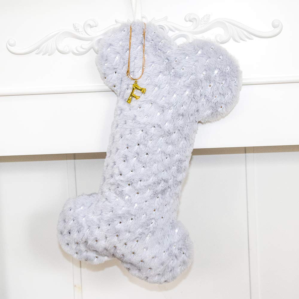 Personalized Pet Dog Christmas Stocking - Durable Holiday Stocking for Dogs, Custom Pet Name Xmas Decor - Perfect for Fireplace Mantel & Family Gift Exchange (Grey)