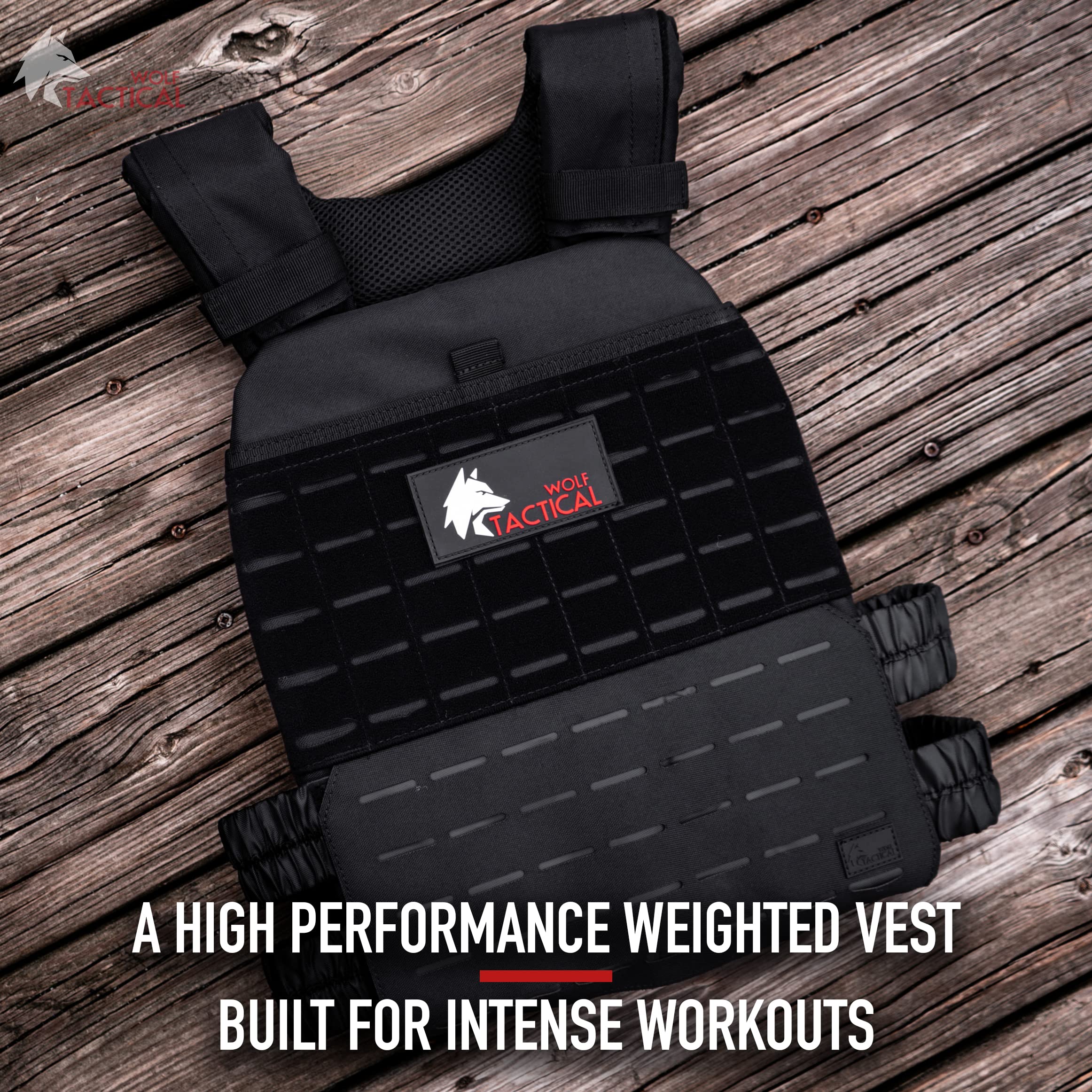 WOLF TACTICAL Weighted Vest with Removable Plates - 8.75lbs Adjustable Weight Vest for Cross Training, Running & Strength Workouts (Black) - Perfect for Home Gym, Outdoor Fitness & Military Training