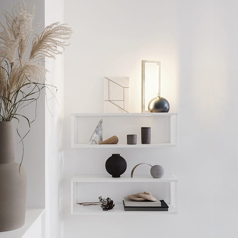 Kristina Dam Studio Large Grid Wall Shelf - Modern Beige Floating Shelf for Living Room, Bedroom & Office Decor | Wall Storage & Display Organizer