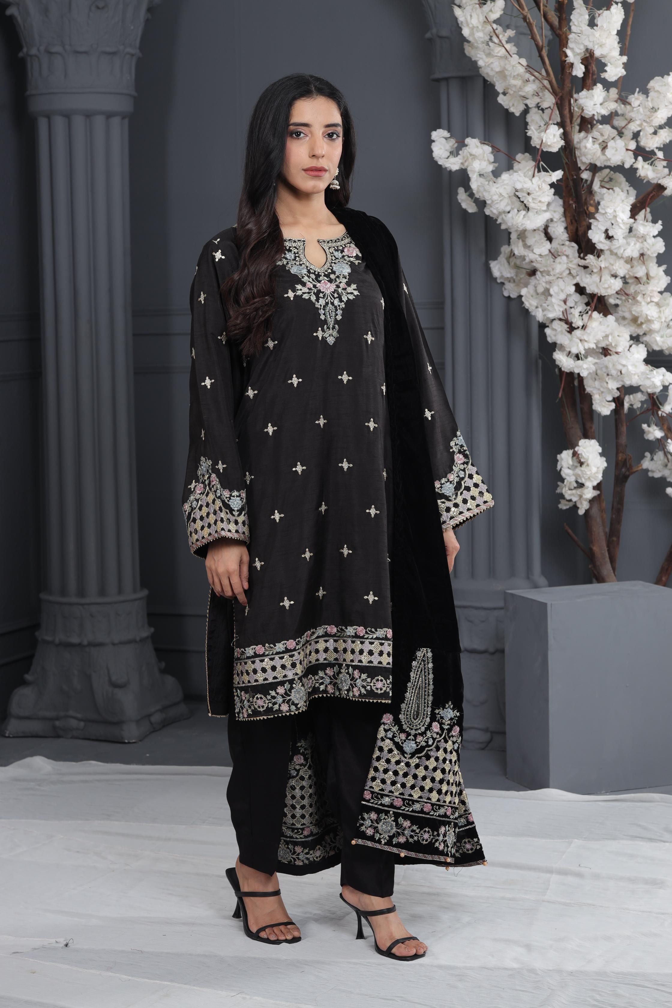 Maria B Festive Embroidered Stitched Dress - Elegant Party Wear for Weddings & Special Occasions