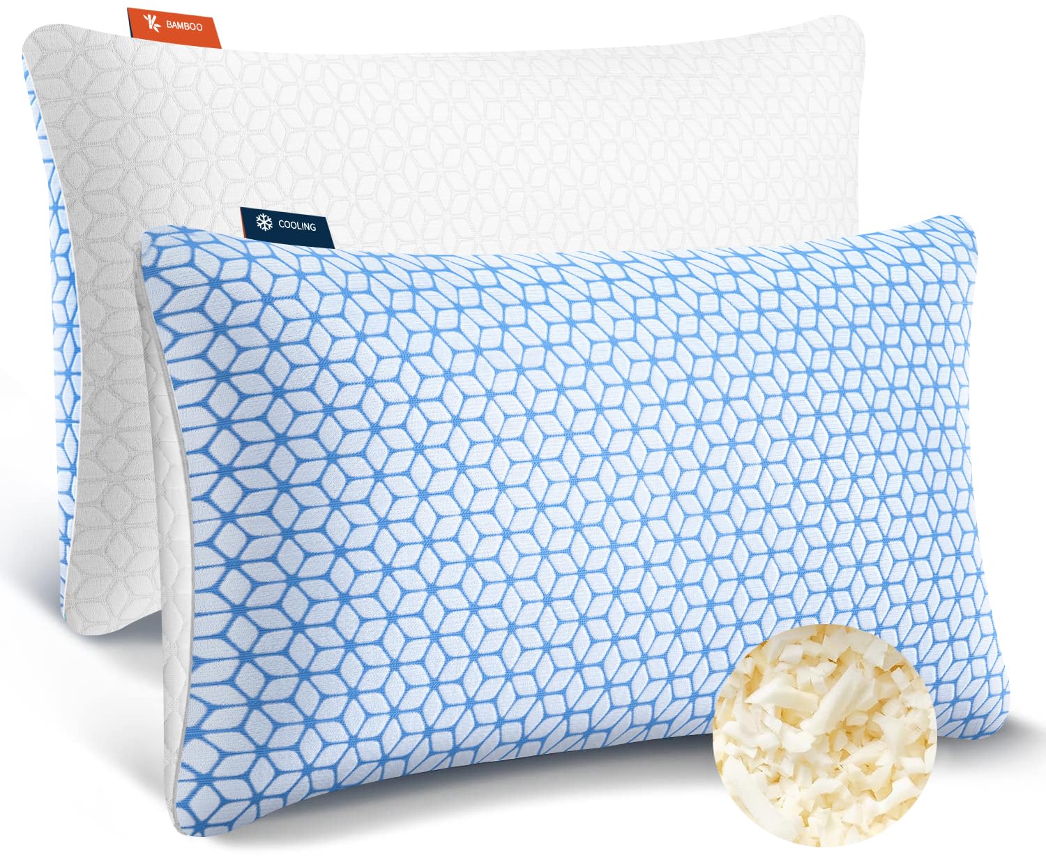 Cooling Queen Size Memory Foam Pillows Set of 2 - Adjustable Firm Support for Side, Back & Stomach Sleepers - Breathable Shredded Foam Bed Pillows for Hot Sleepers - Perfect for Home, Guest Room & Travel Use