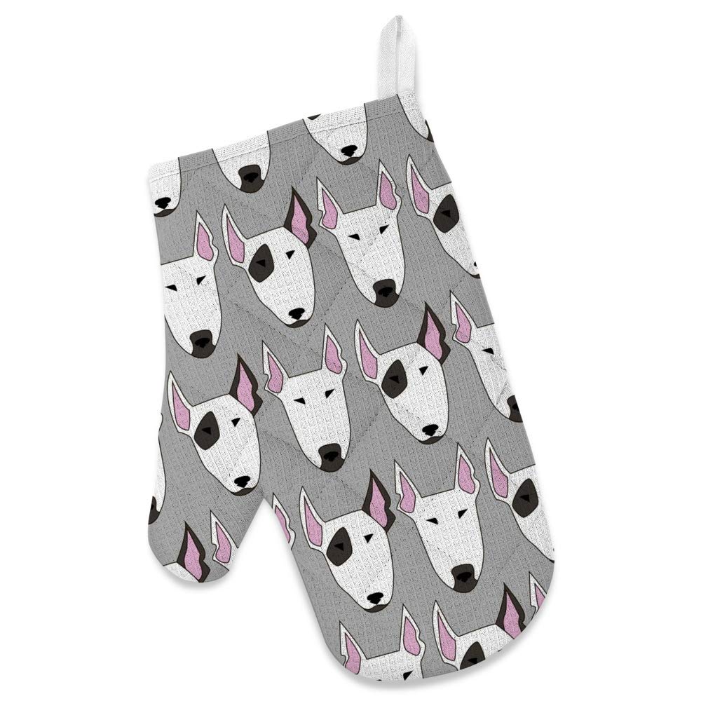 Bull Terrier Dog Print Adjustable Kitchen Apron Set with Pockets - 3 Piece Cooking Accessories (Apron, Oven Mitt & Pot Holder) for Baking, Grilling & Home Cooking - Microwave Safe & Heat Resistant