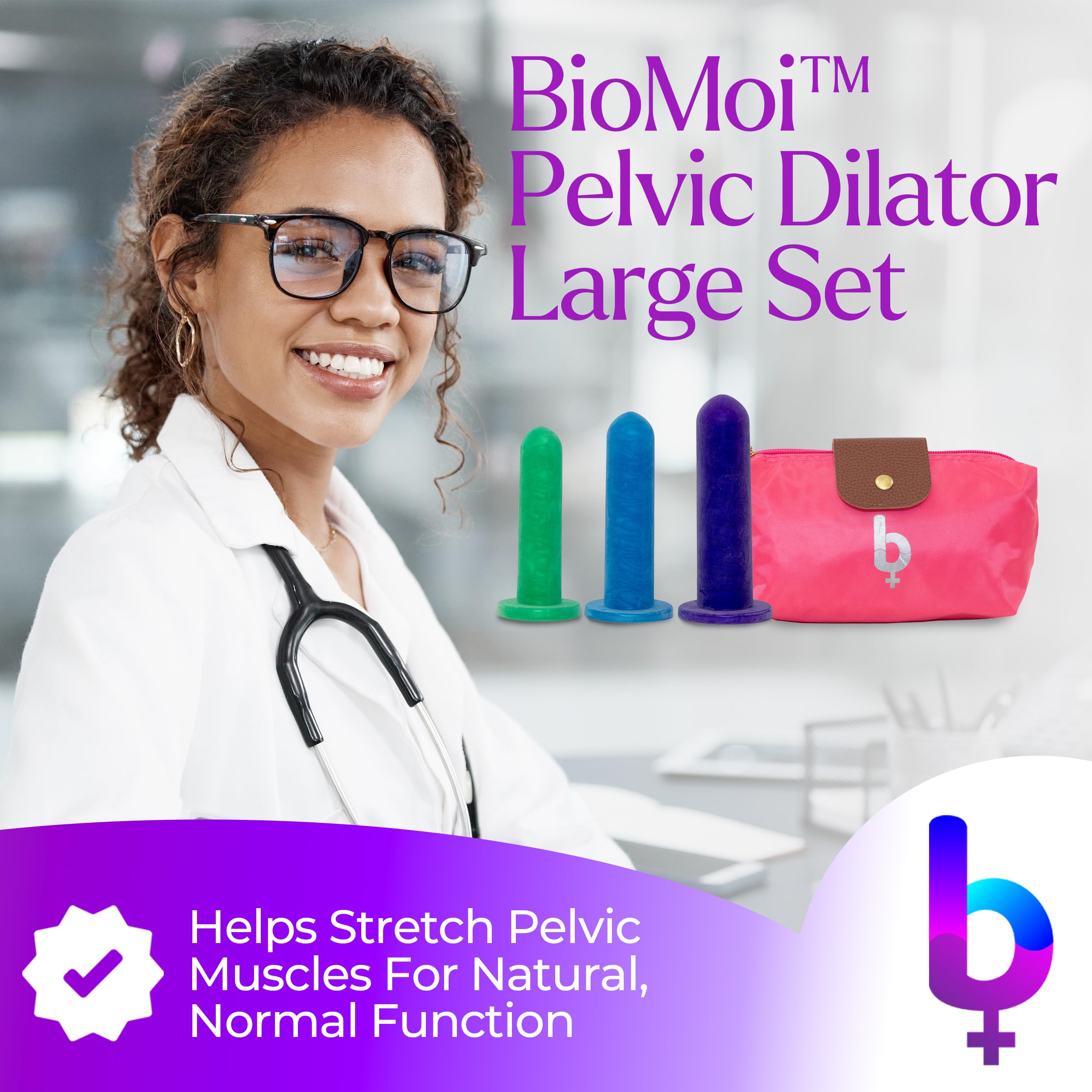 Premium Silicone Pelvic Dilator Kit for Women - Pelvic Floor Muscle Trainer & Stretching Equipment with BioCote Protection - Includes Storage Bag (3-Piece Set) - Ideal for Postpartum Recovery, Pelvic Therapy & Vaginal Health