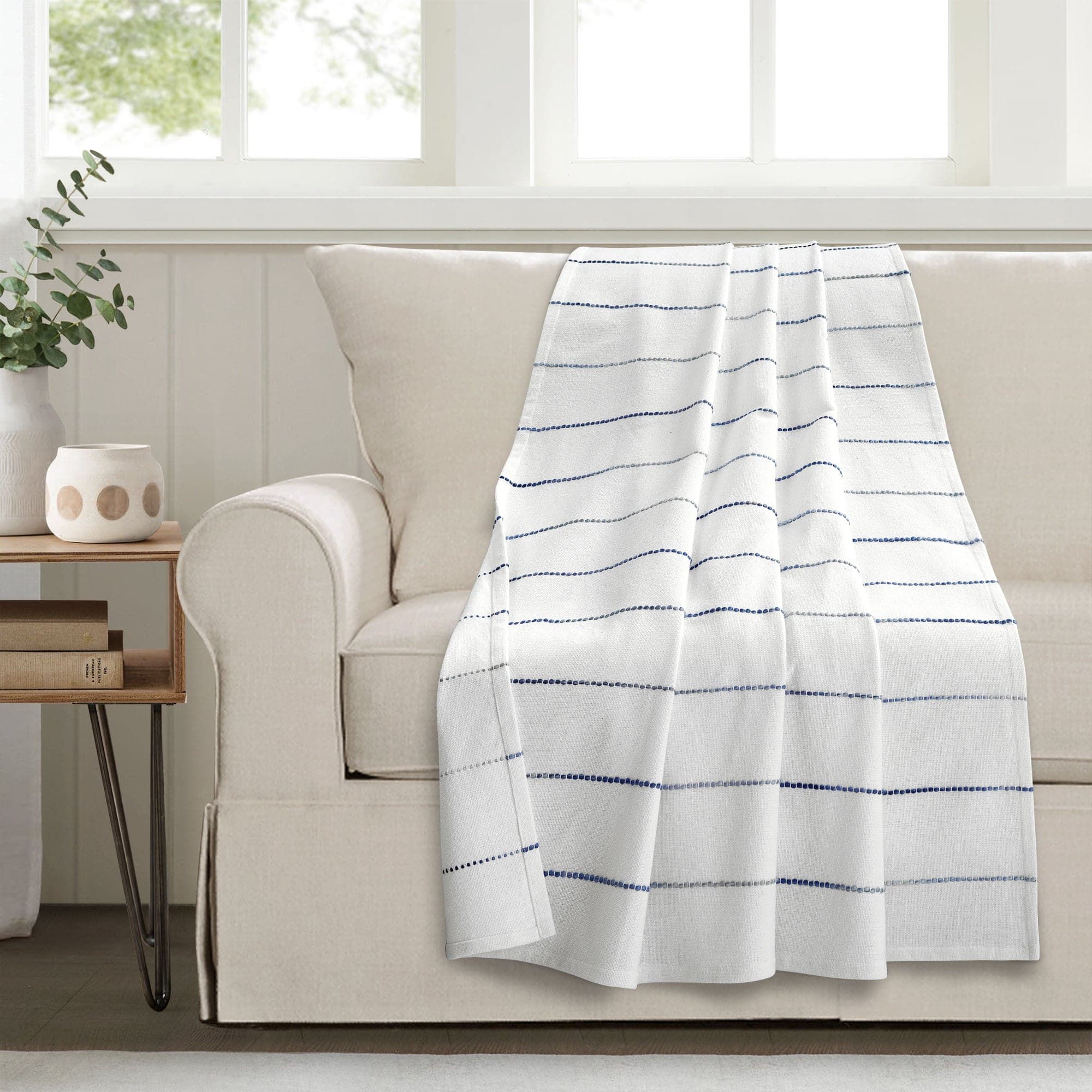 Ombre Stripe Yarn Dyed Recycled Cotton Blend Throw Blanket - Soft Eco-Friendly Couch Throw for Living Room, Bed & Home Decor