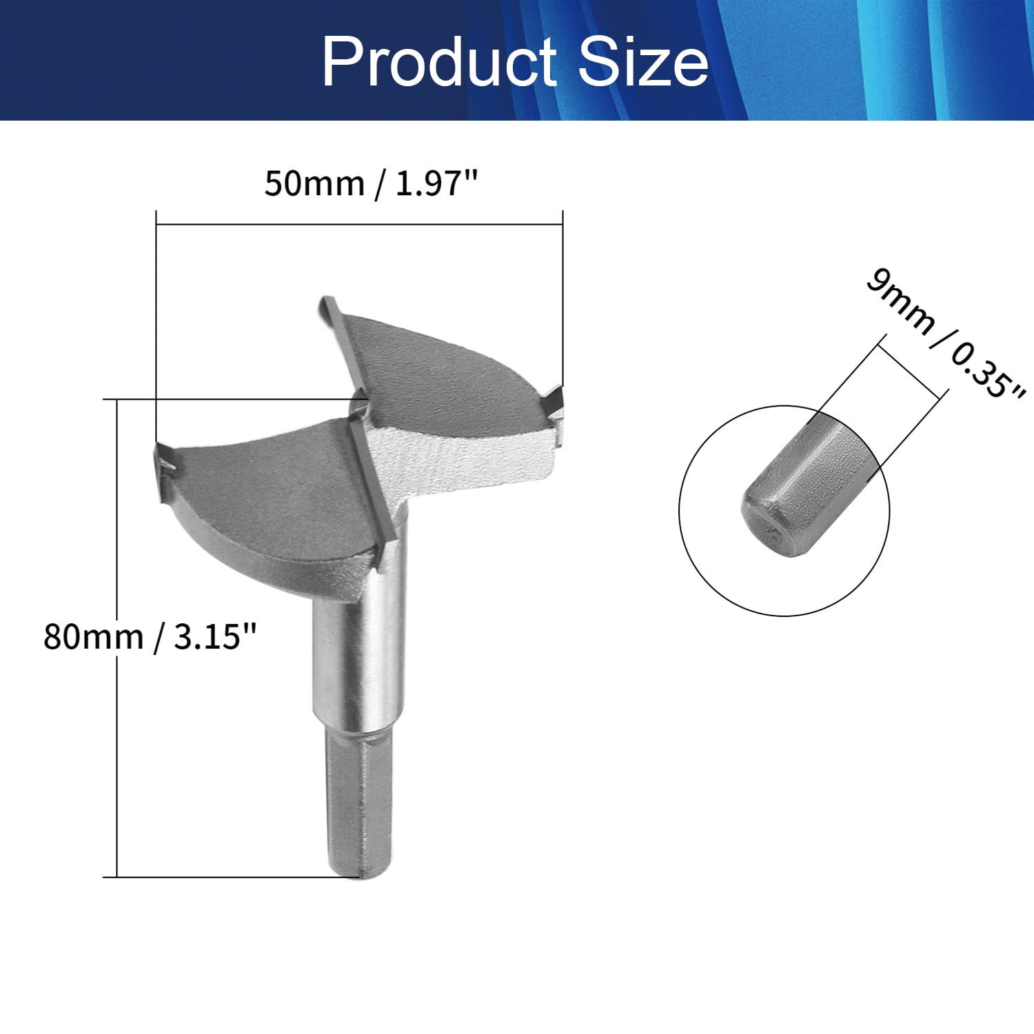 50mm Carbide Forstner Drill Bit - Hex Handle Wood Hole Saw for Wood, Plastic & Plywood - Perfect for Woodworking, Cabinetry & DIY Projects