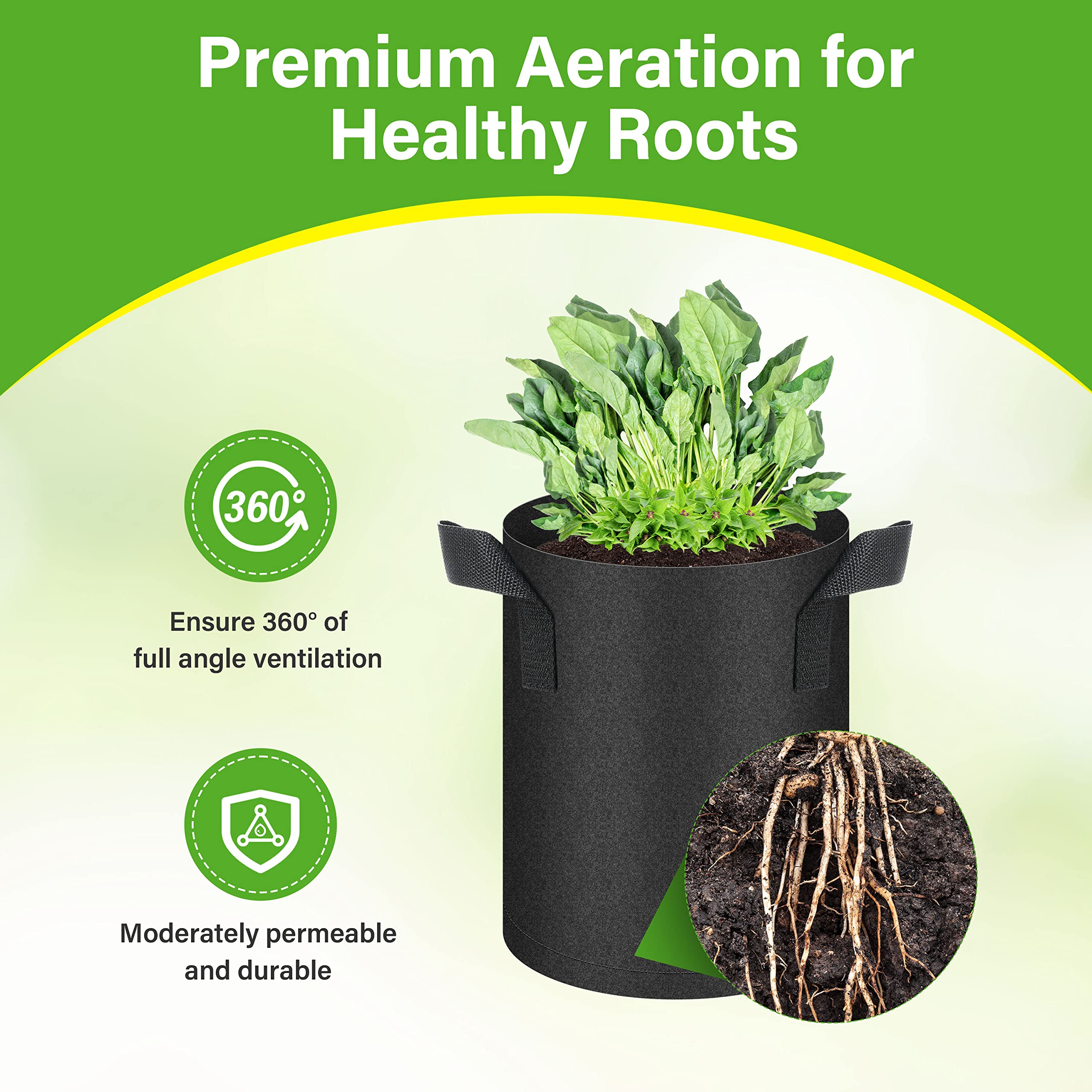HealSmart 12-Pack 1 Gallon Nonwoven Fabric Grow Bags with Handles - Breathable Aeration Plant Pots for Vegetables, Fruits, Flowers & Herbs - Ideal for Indoor/Outdoor Gardening, Balcony & Container Planting (Black)