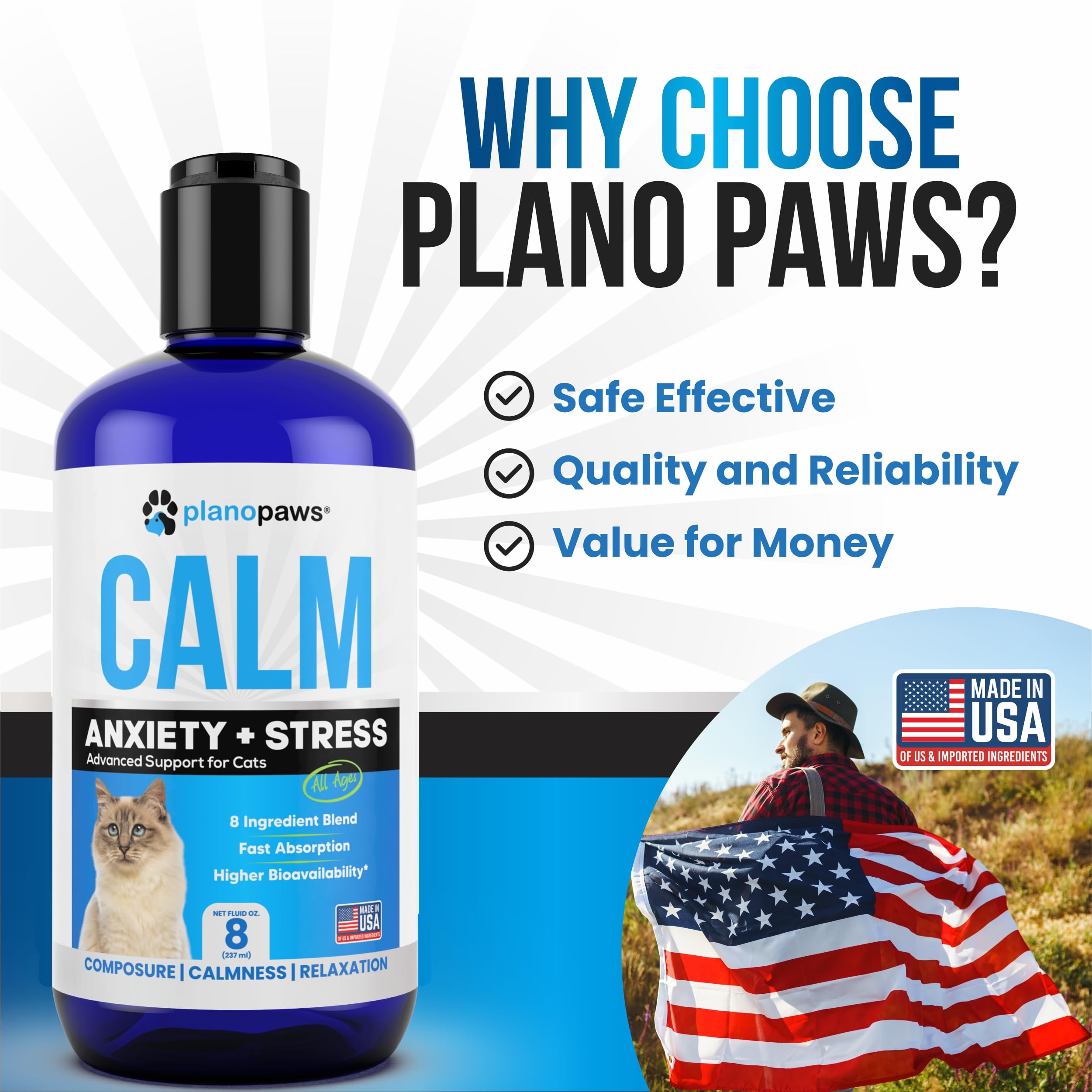 Cat Anxiety Relief Liquid Drops - 90 Day Supply with Faster Absorption Than Calming Treats - Natural Calming Aid for Cats of All Ages - Sleep Support with 8-Ingredient Blend & Melatonin - Perfect for Stressful Events, Travel & Vet Visits