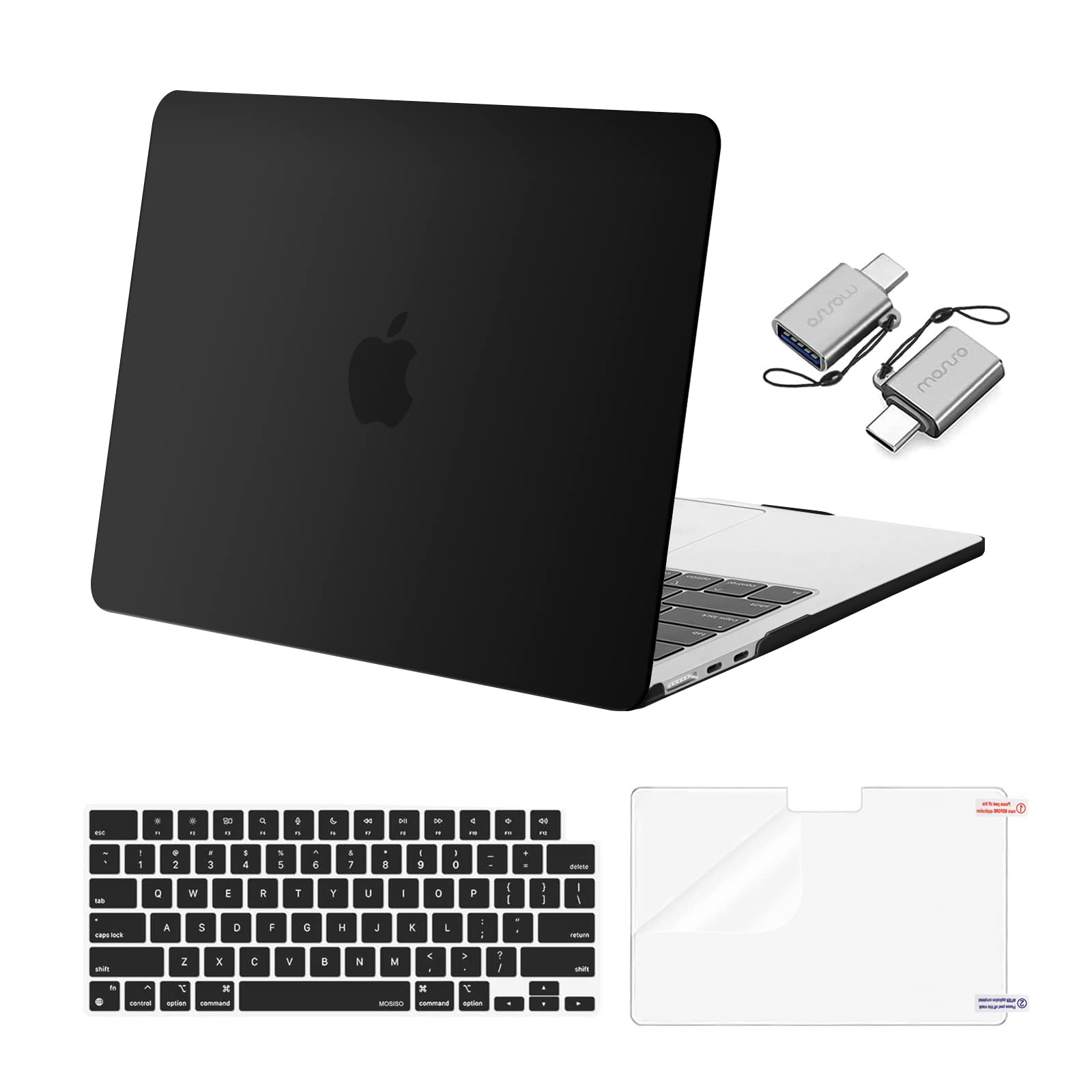 MOSISO MacBook Air 13 inch Case (2022-2025 Models) - Hard Shell Cover with Keyboard Protector & Screen Film for M2/M3/M4 A2681/A3113/A3240 - Includes USB-C Port Access - Perfect for Work, Travel & School - Black