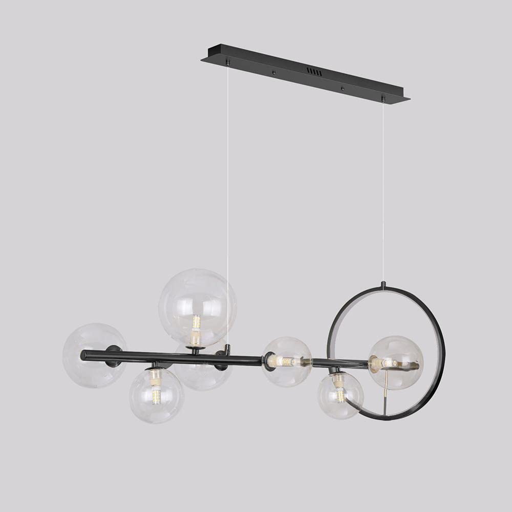 Industrial Black Linear Pendant Light Fixture - 7-Light Kitchen Island Lighting, Dining Room Ceiling Light for Table - Modern Farmhouse & Industrial Style Hanging Lights for Kitchen, Living Room, Restaurant, Bar (Black)