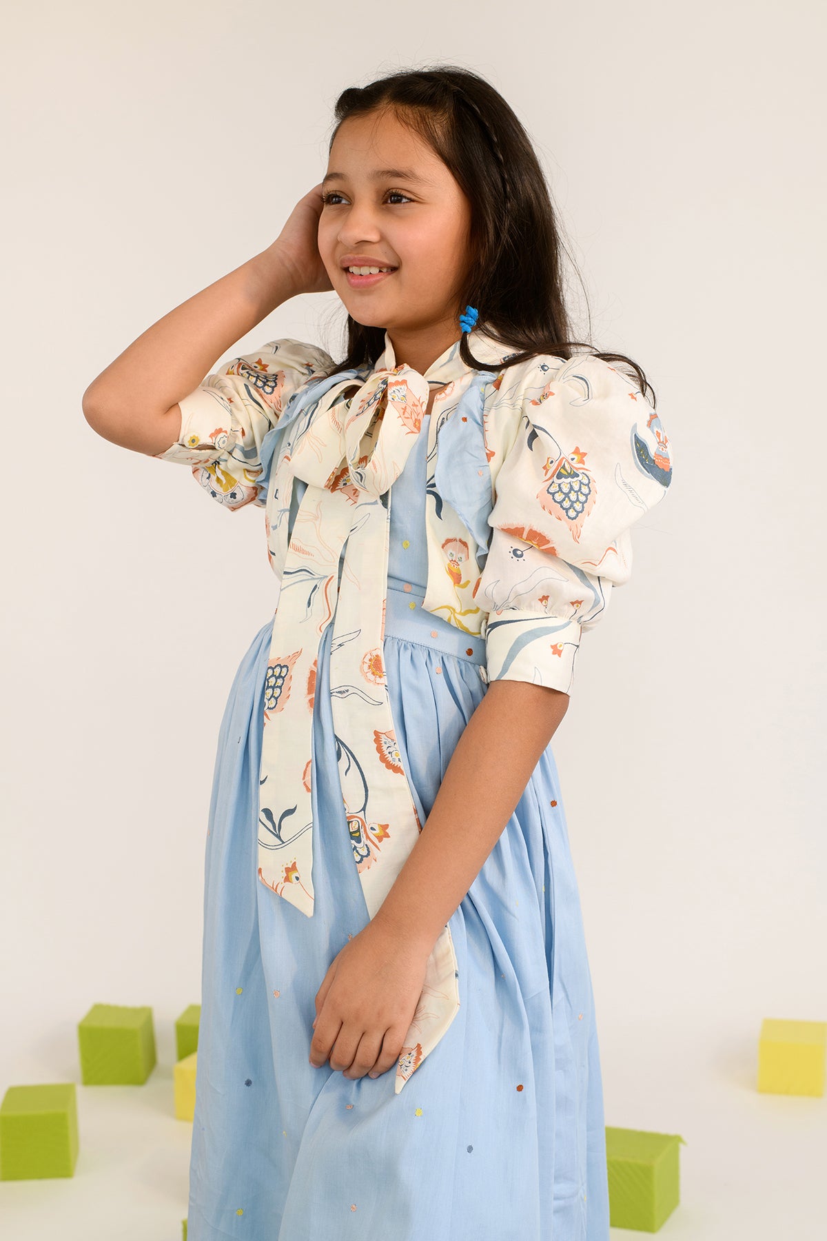 Brindle Jaspé Cotton Satin Dress with Attached Shrug for Girls - Elegant & Comfortable Outfit for Birthday Parties, Weddings & Special Occasions