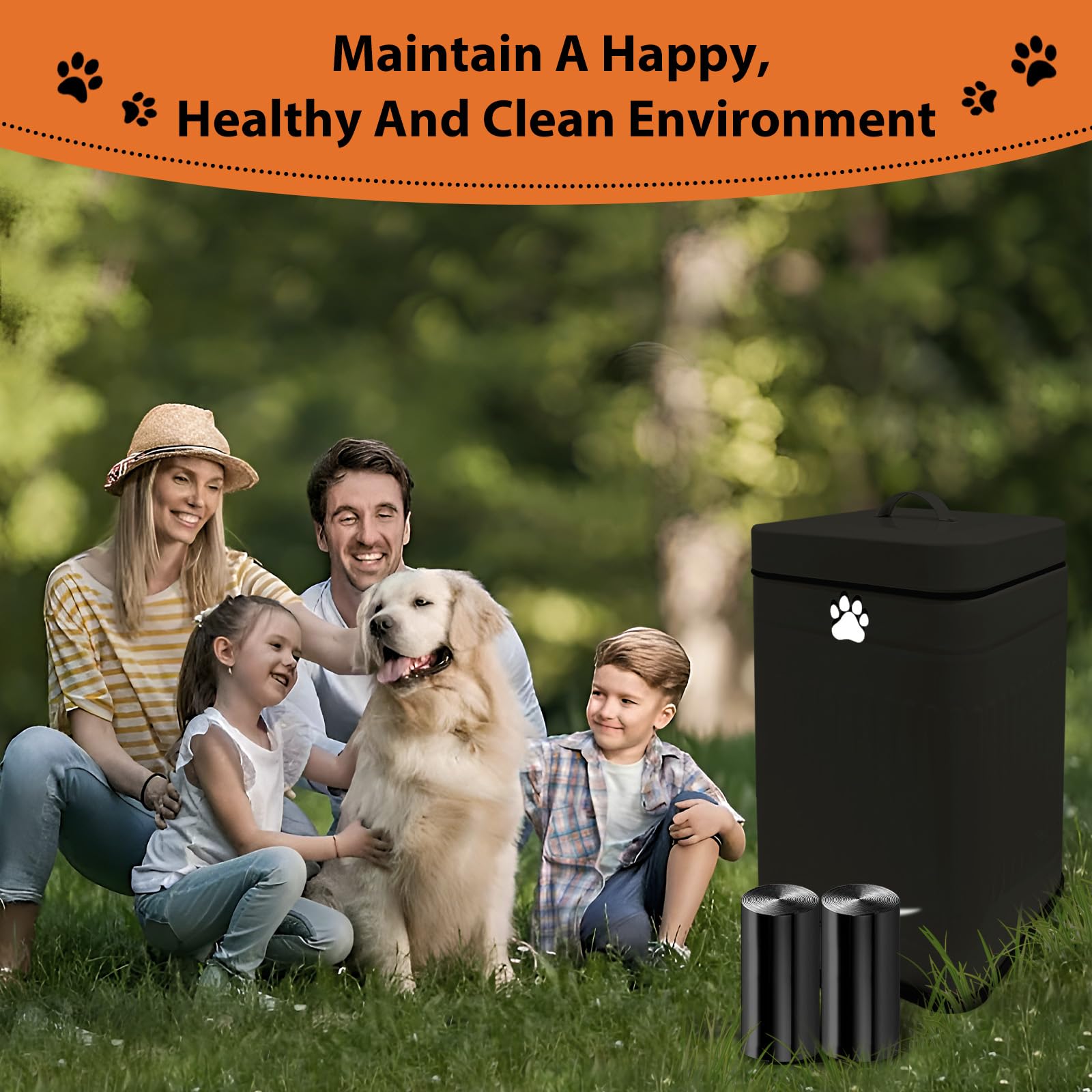 5L/1.3Gal Metal Dog Waste Trash Can with Lid & Foot Pedal - Outdoor Pet Poop Station Includes 40 Waste Bags - Soft Close Small Garbage Bin for Backyard, Patio & Dog Park (Black)