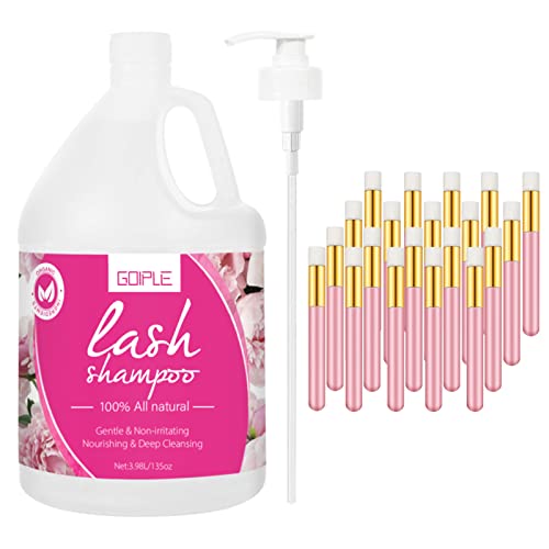 **Professional Eyelash Extension Cleanser & Lash Shampoo – 3.98L Foaming Wash for Extensions, Gentle & Non-Irritating Formula – Includes 20 Cleansing Brushes for Salon & Home Use – Perfect for Daily Lash Care & Hygiene**    *(Use Case: Ideal for salon professionals and at-home users to maintain clean, healthy lash extensions, prevent buildup, and extend their lifespan.)*