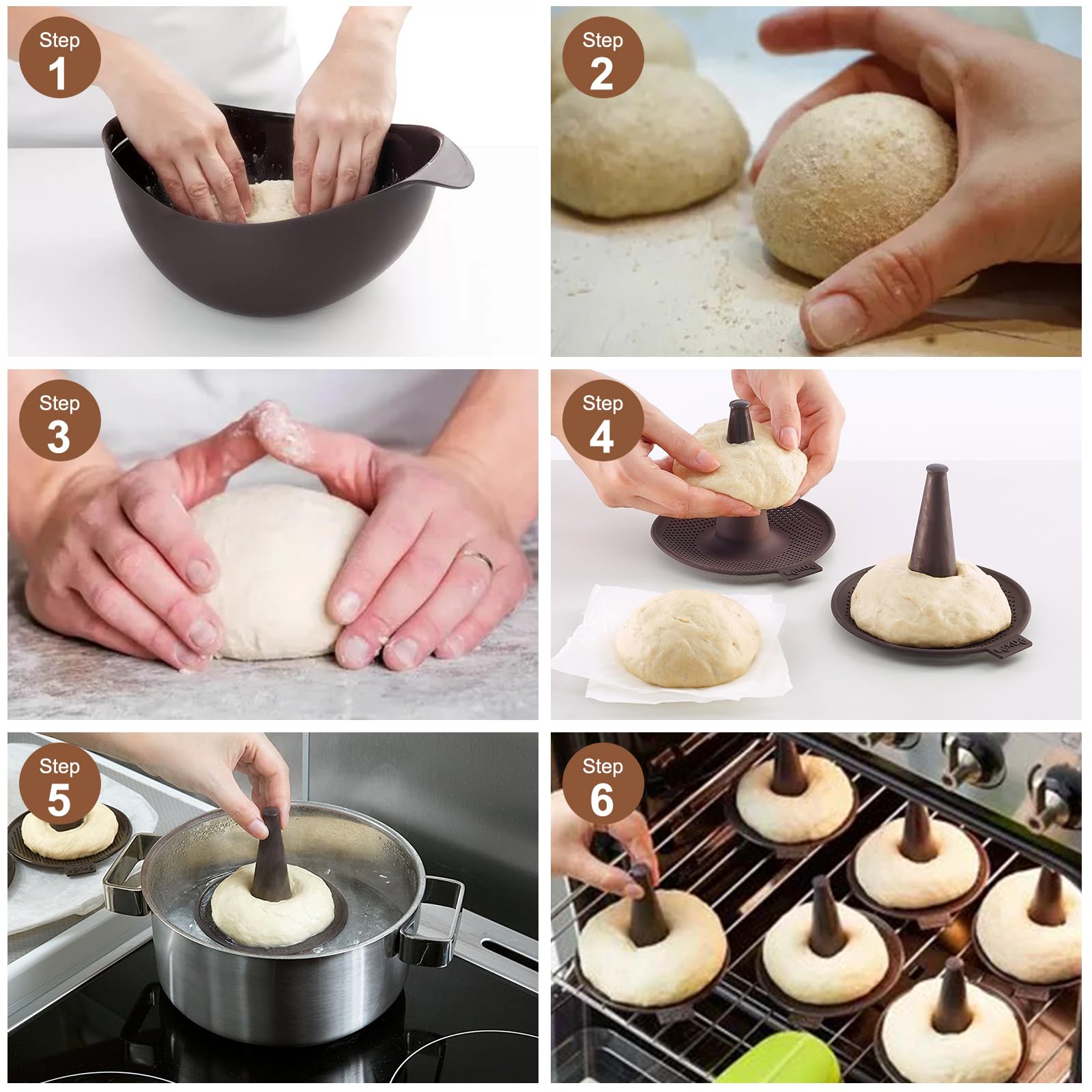 6-Piece Silicone Donut Molds for Baking - Non-Stick Reusable Donut Pan Set for Bagels, Doughnuts, Cakes & Pastries - Perfect Kitchen Gadgets for Home Bakers & Party Treats