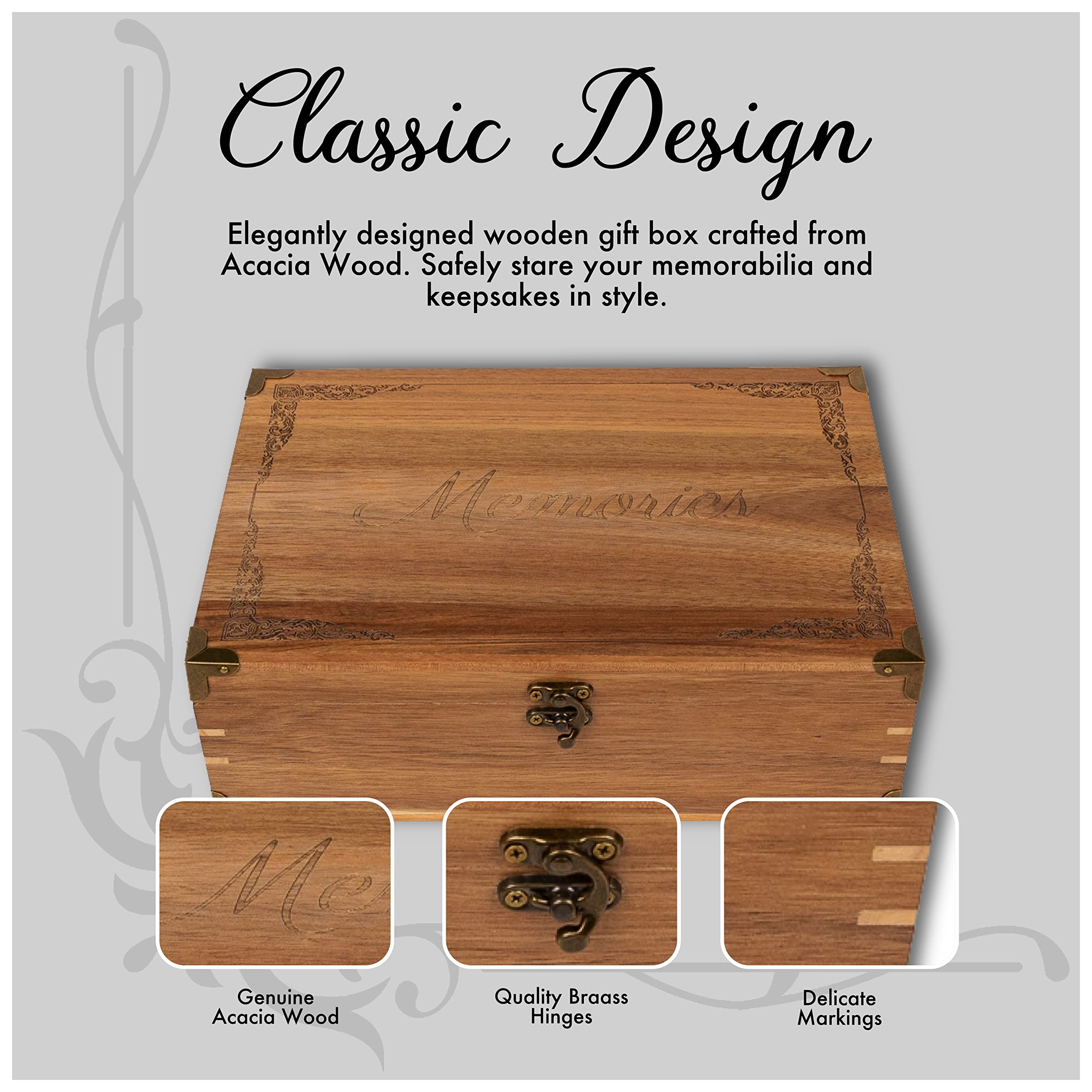 Large Rustic Wooden Memory Keepsake Box with Hinged Lid & Chamois Leather Lining - Decorative Storage Box for Wedding, Anniversary, Baby Keepsakes & Family Heirlooms - Perfect for Home Decor, Gift Giving & Organizing Cherished Mementos