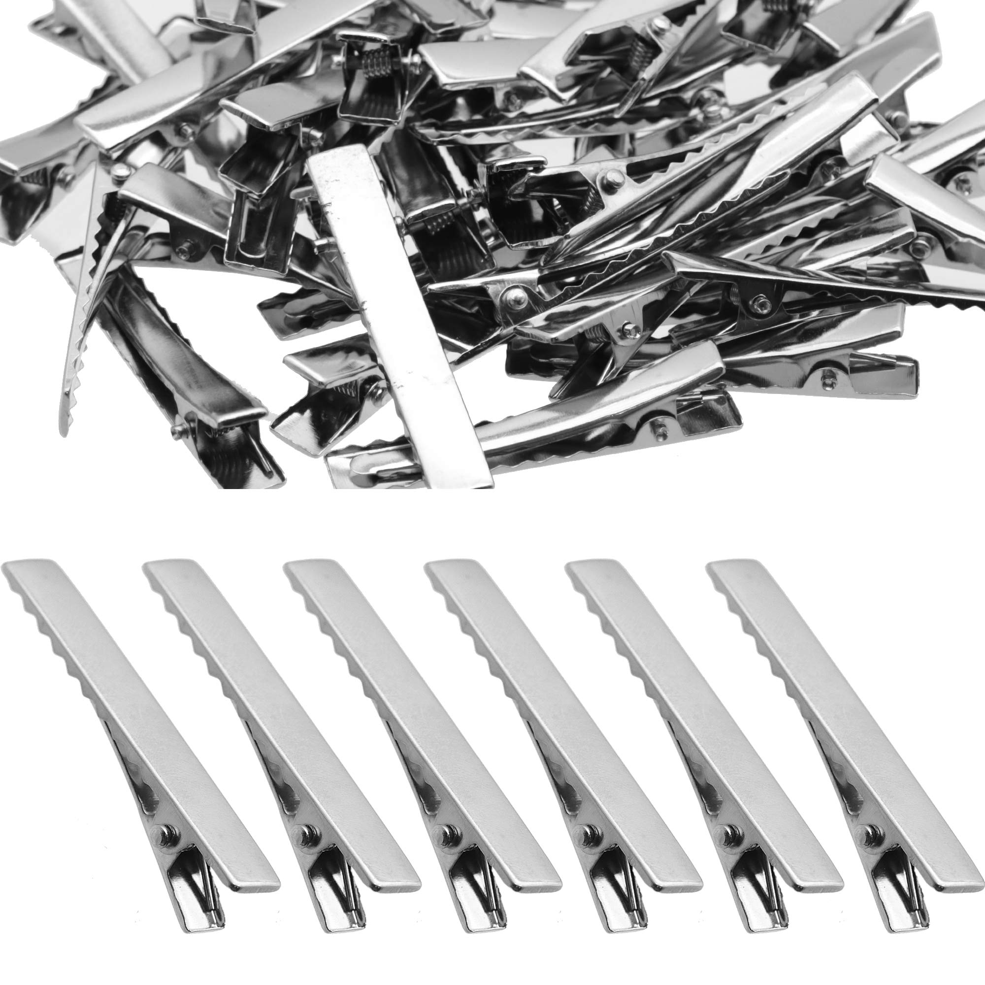 55mm Silver Metal Alligator Hair Clips Pins 100 Pcs - Flat Top with Teeth for Hairdressing Salon, Hair Grip, Arts and Crafts Projects, Hairpins for Women and Hairdressers - Perfect for Styling, Extensions, and DIY Accessories