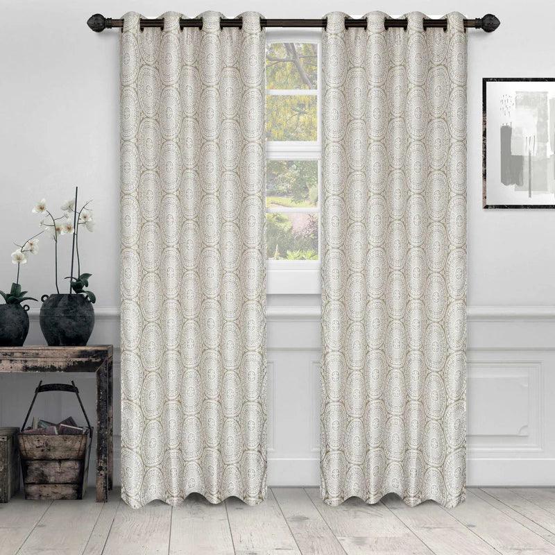 Eminence Jacquard Floral Mandala Semi-Sheer Curtain Panel Set - Elegant Window Treatment for Living Room, Bedroom & Dining Room Decor
